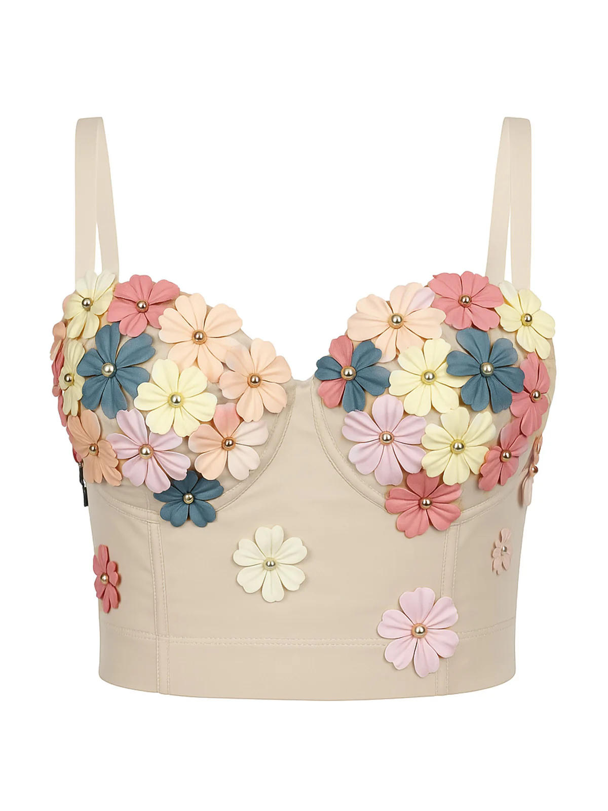 Beige 1950s 3D Floral Boned Corset