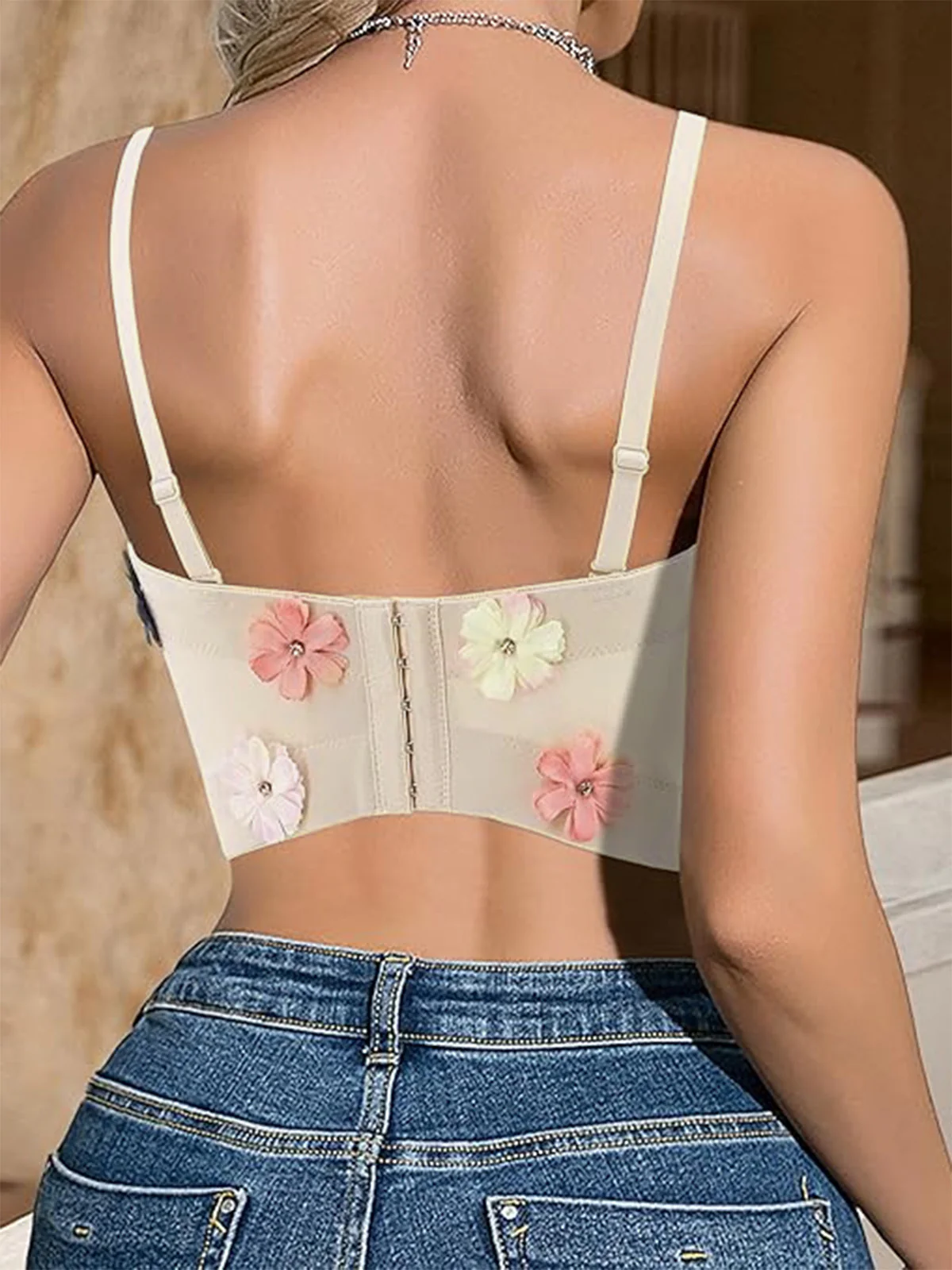 Beige 1950s 3D Floral Boned Corset - Image 5