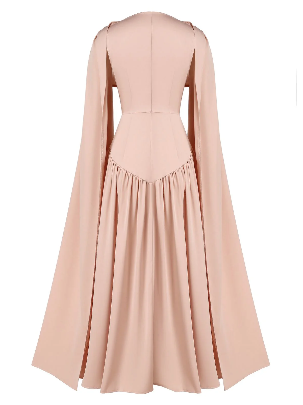 Beige 1950s Draped Renaissance Long Sleeve Maxi Dress - Image 3