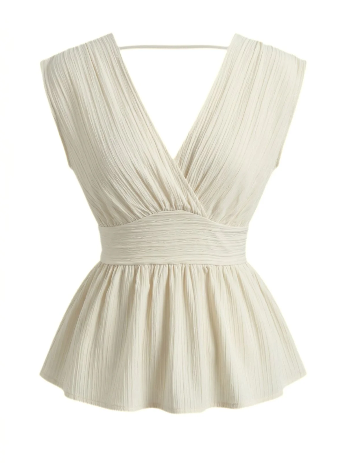 Beige 1950s Sleeveless Deep V-Neck Peplum Blouse