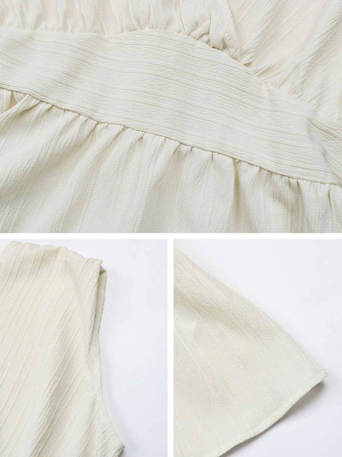 Beige 1950s Sleeveless Deep V-Neck Peplum Blouse - Image 4
