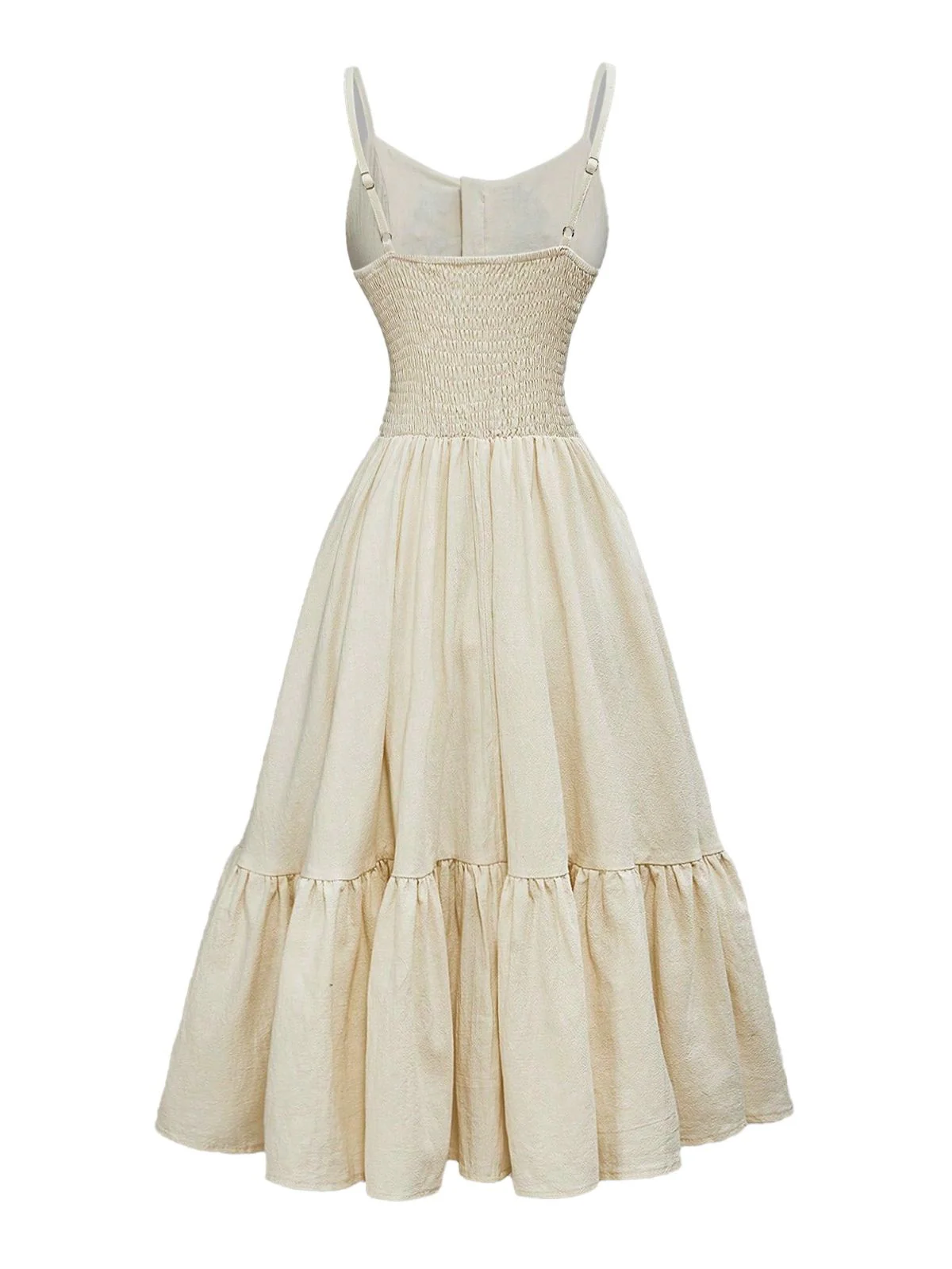 Beige 1950s Spaghetti Strap Embroidered Dress - Image 2