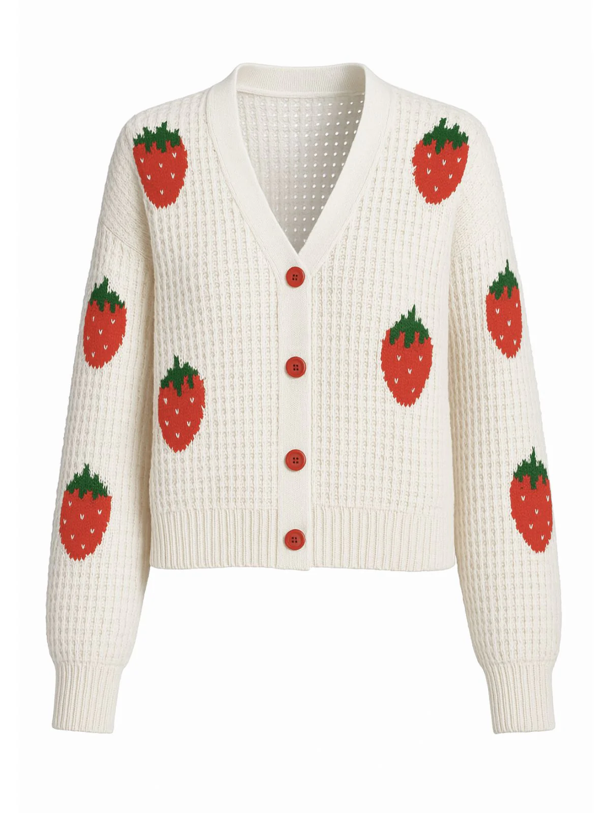 Beige 1950s Strawberry Drop Shoulder Knit Cardigan