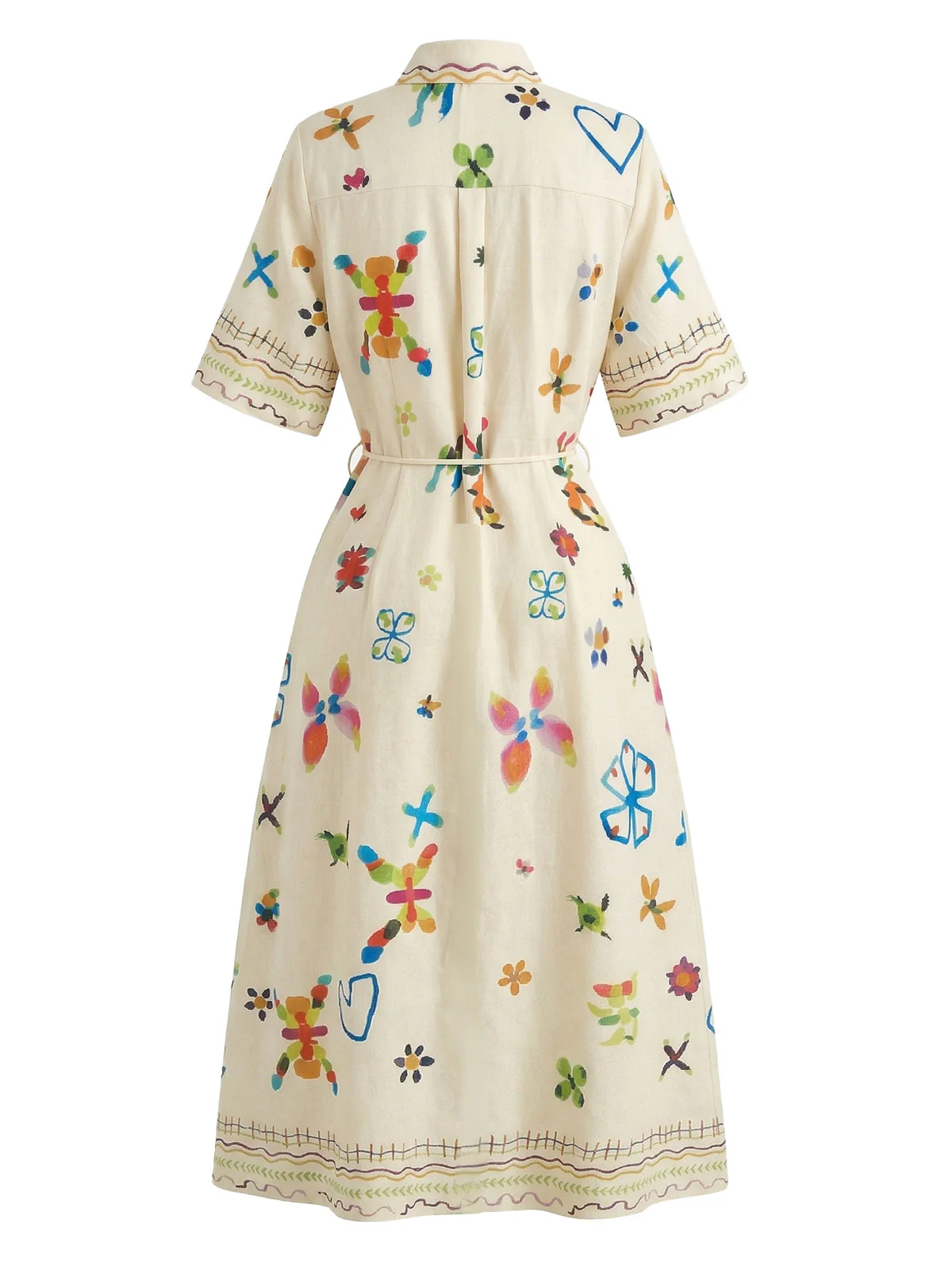 Beige 1970s Folk Floral Half Sleeve Shirt Maxi Dress - Image 3