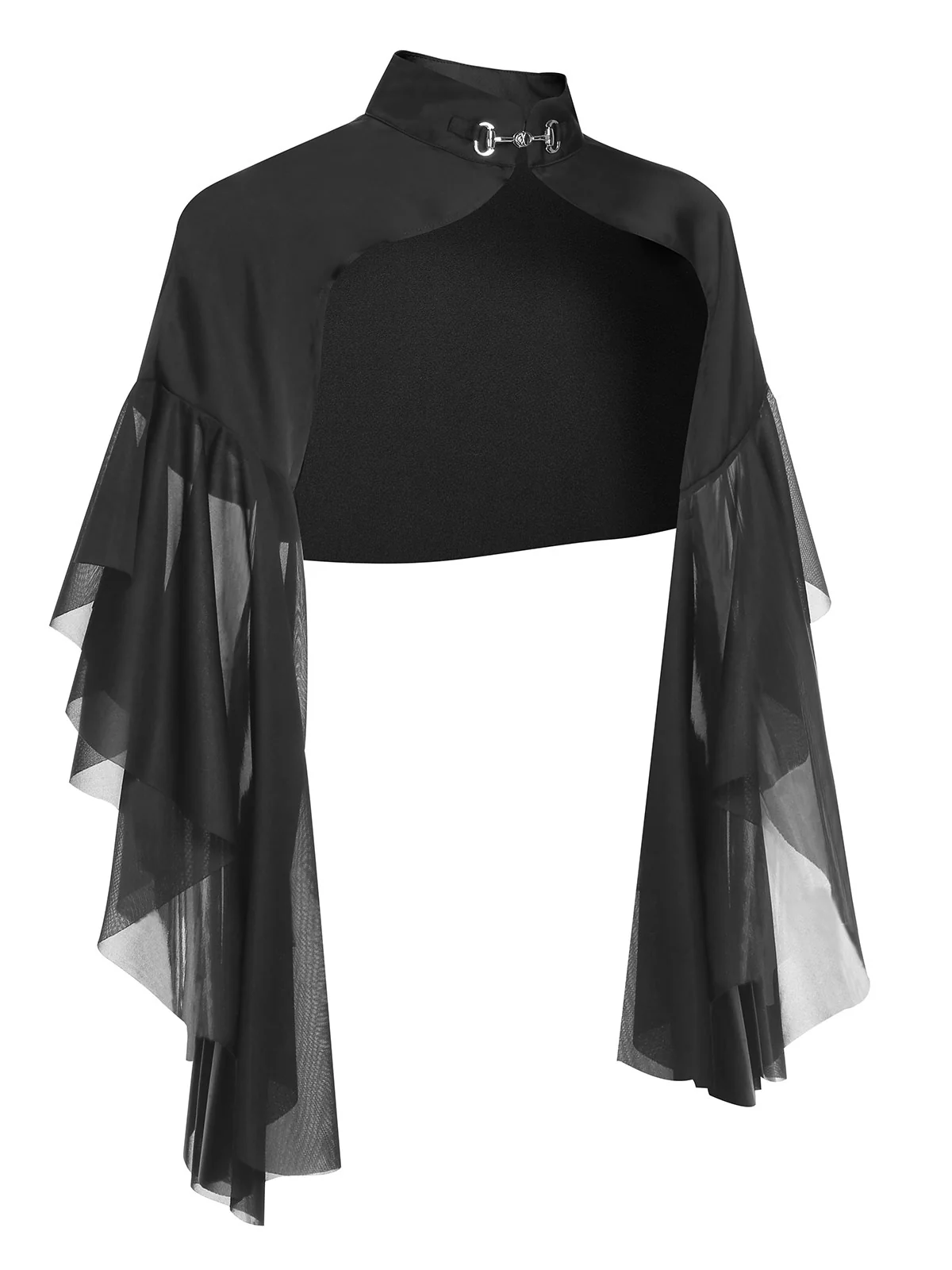 Black 1930s Halloween Patchwork Sheer Coat - Image 3