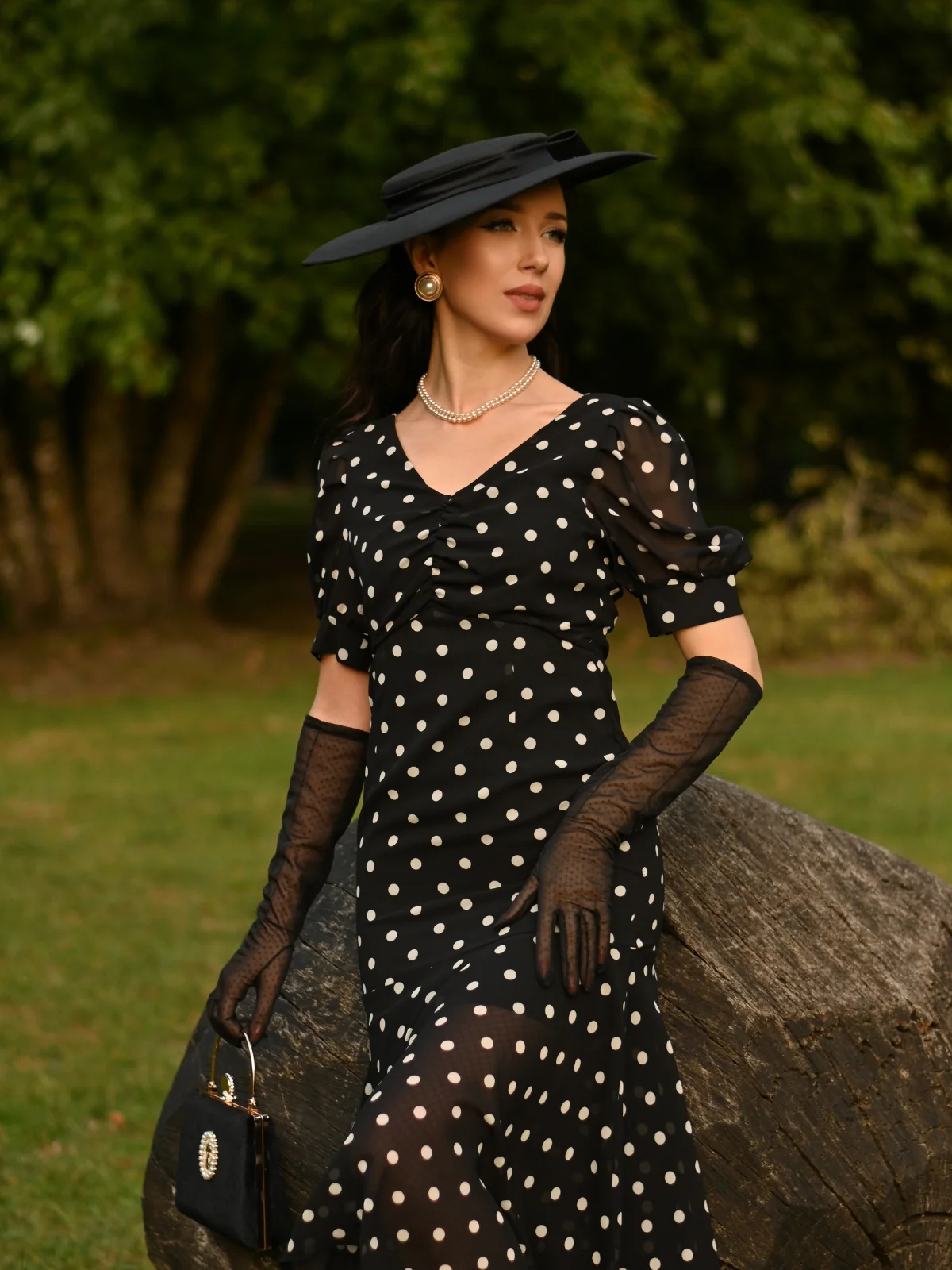 Black 1930s Polka Dot Mermaid Dress