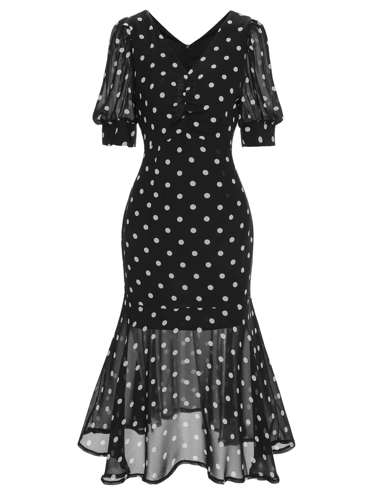 Black 1930s Polka Dot Mermaid Dress - Image 5
