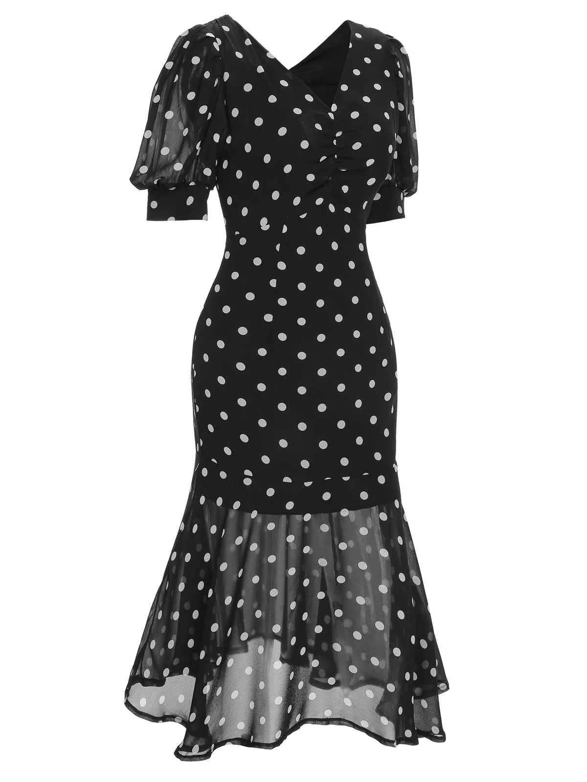 Black 1930s Polka Dot Mermaid Dress - Image 7