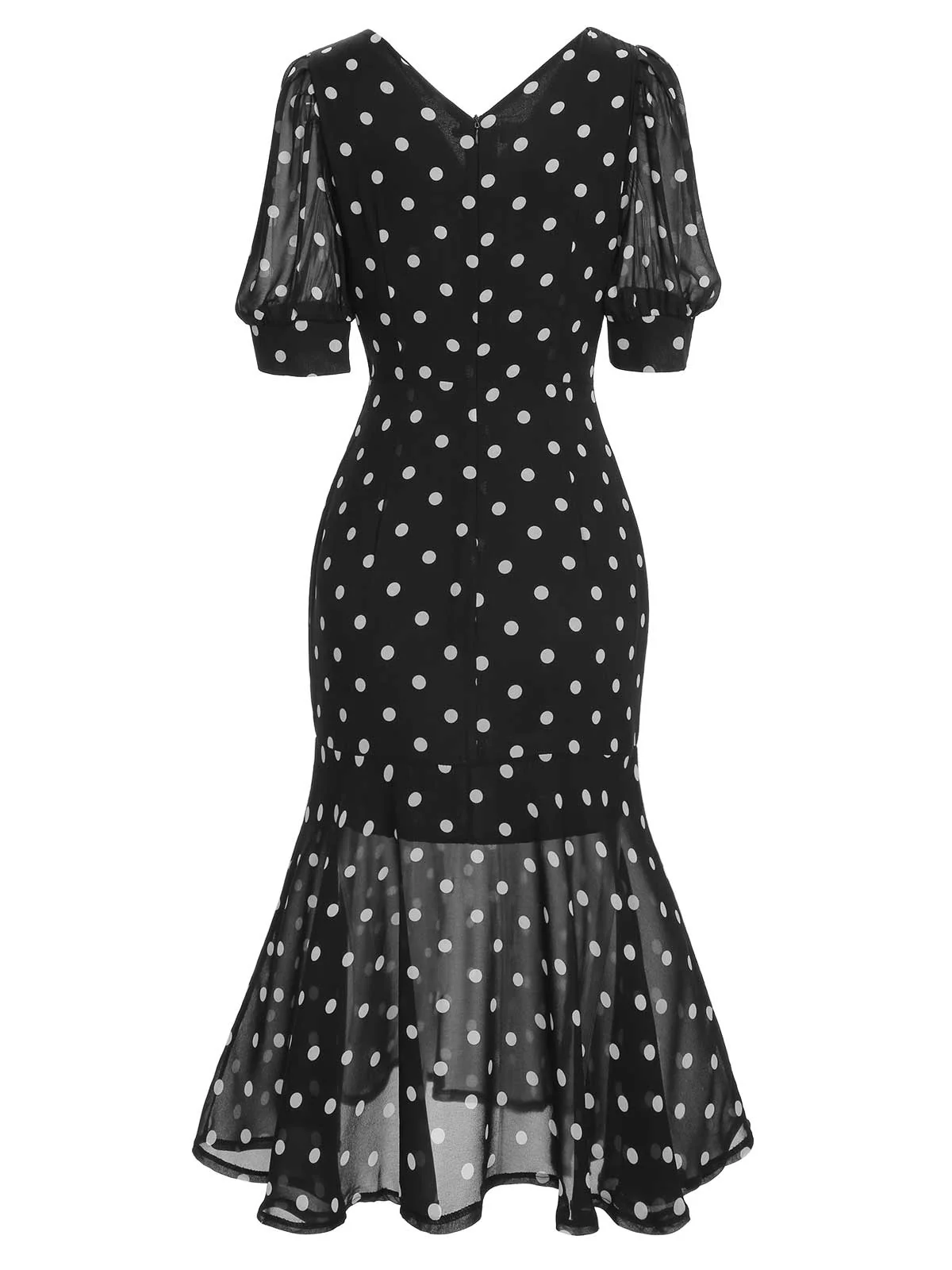 Black 1930s Polka Dot Mermaid Dress - Image 8