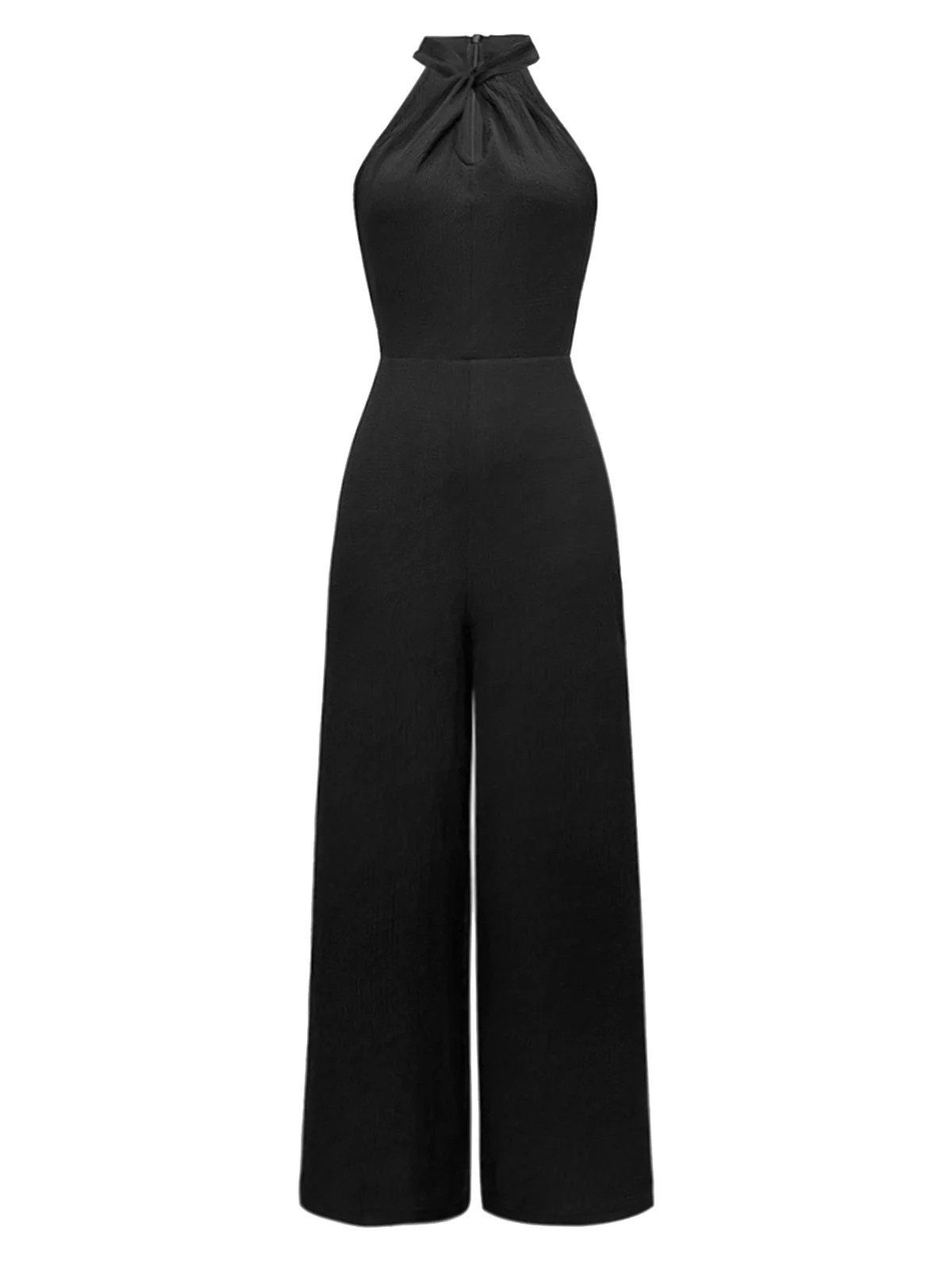 Black 1930s Solid Halter Sleeveless Jumpsuit