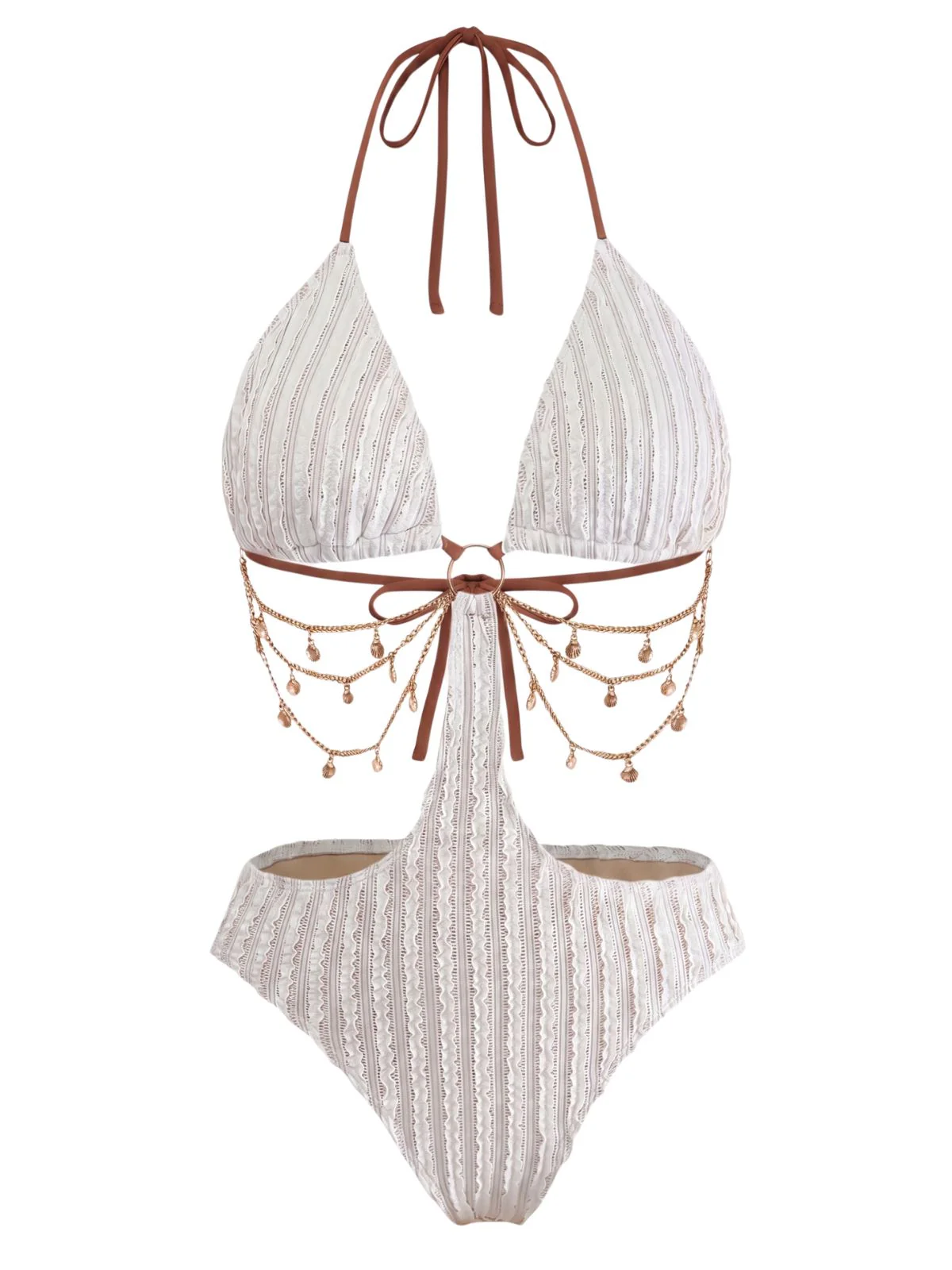 1930s Solid Metal Chain Cutout Swimsuit