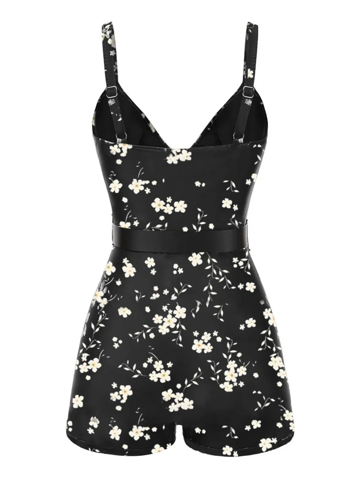 Black 1940s Floral Boxer Straps Swimsuit - Image 3