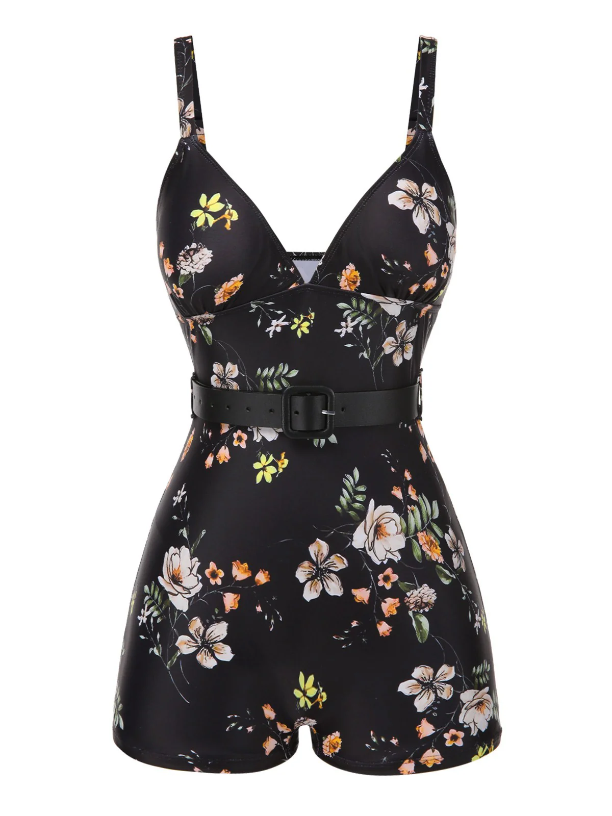 Black 1940s Floral Boxer Straps Swimsuit - Image 5