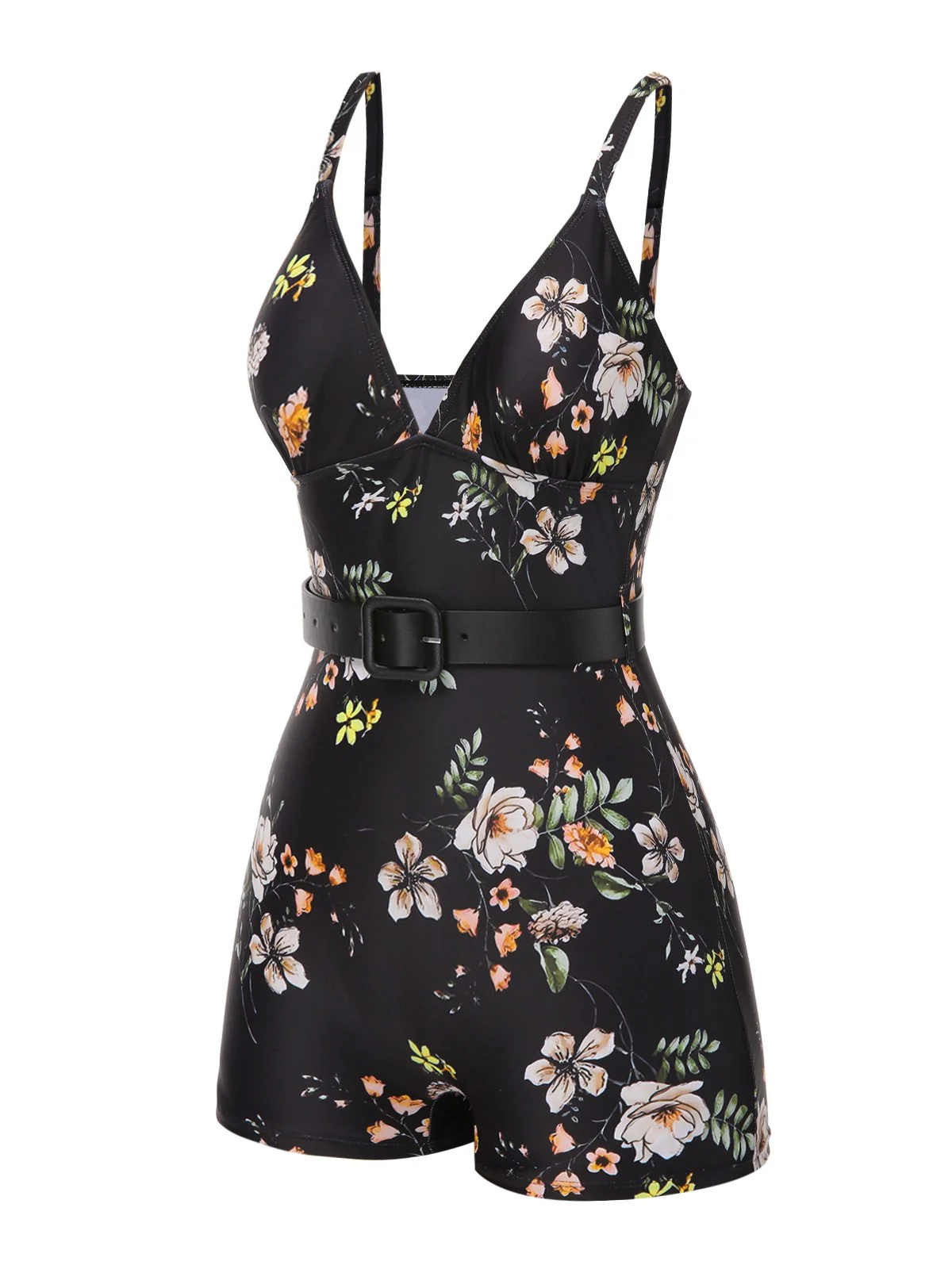 Black 1940s Floral Boxer Straps Swimsuit - Image 6
