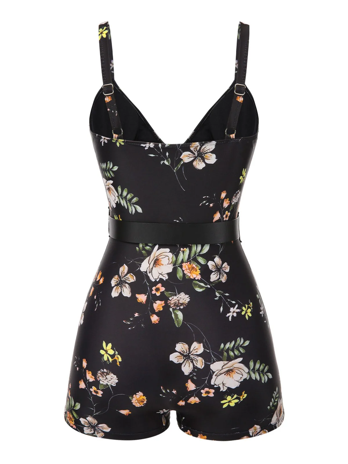 Black 1940s Floral Boxer Straps Swimsuit - Image 7