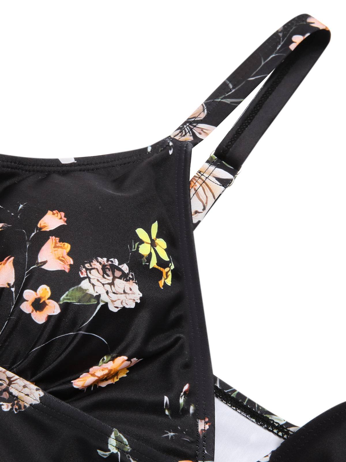 Black 1940s Floral Boxer Straps Swimsuit - Image 8