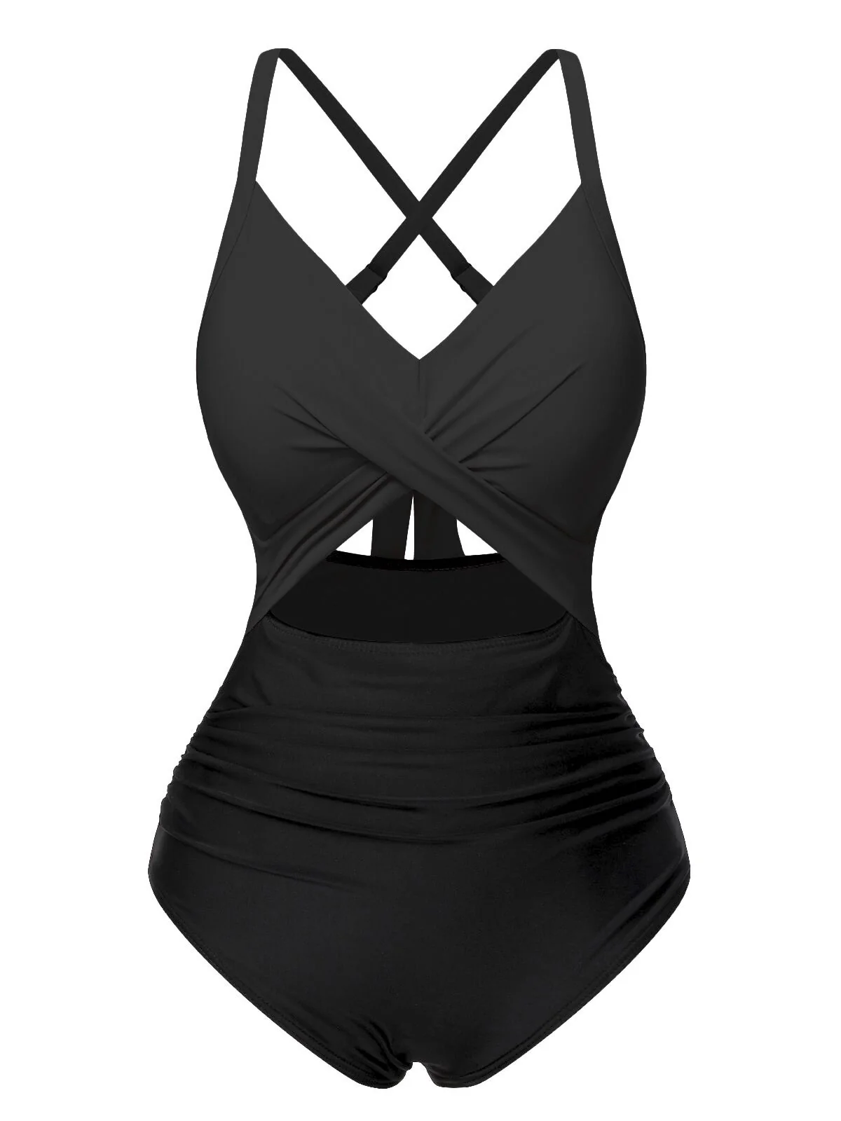 Black 1940s Hollow Waist Patchwork Swimsuit