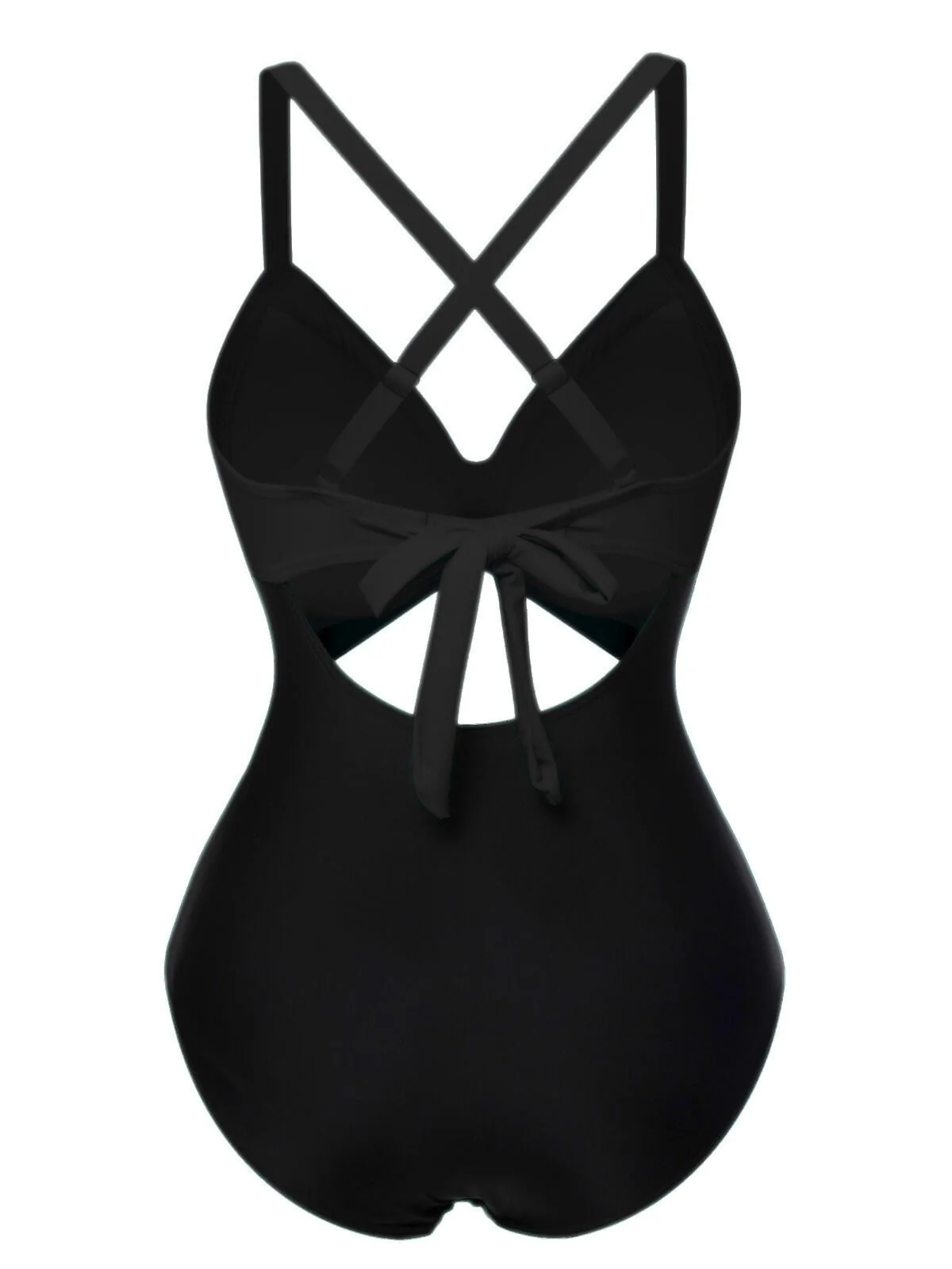 Black 1940s Hollow Waist Patchwork Swimsuit - Image 2