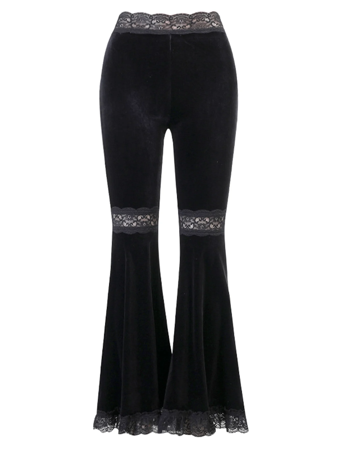 Black 1940s Lace Pathwork Velvet Bootcut Pants