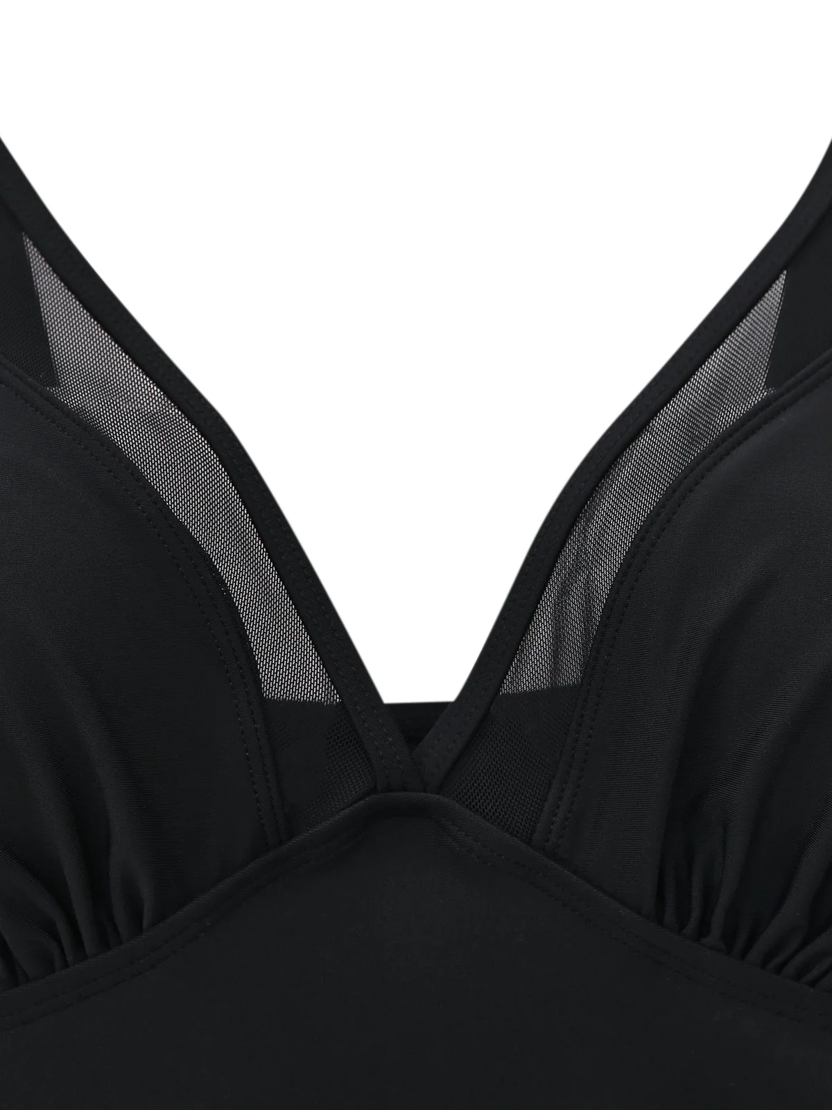 Black 1940s Mesh Floral Deep V-Neck Swimsuit - Image 3