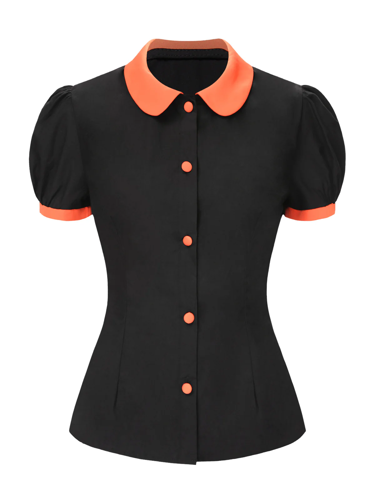 Black 1940s Peter Pan Collar Halloween Puff Sleeve Blouse - Image 2