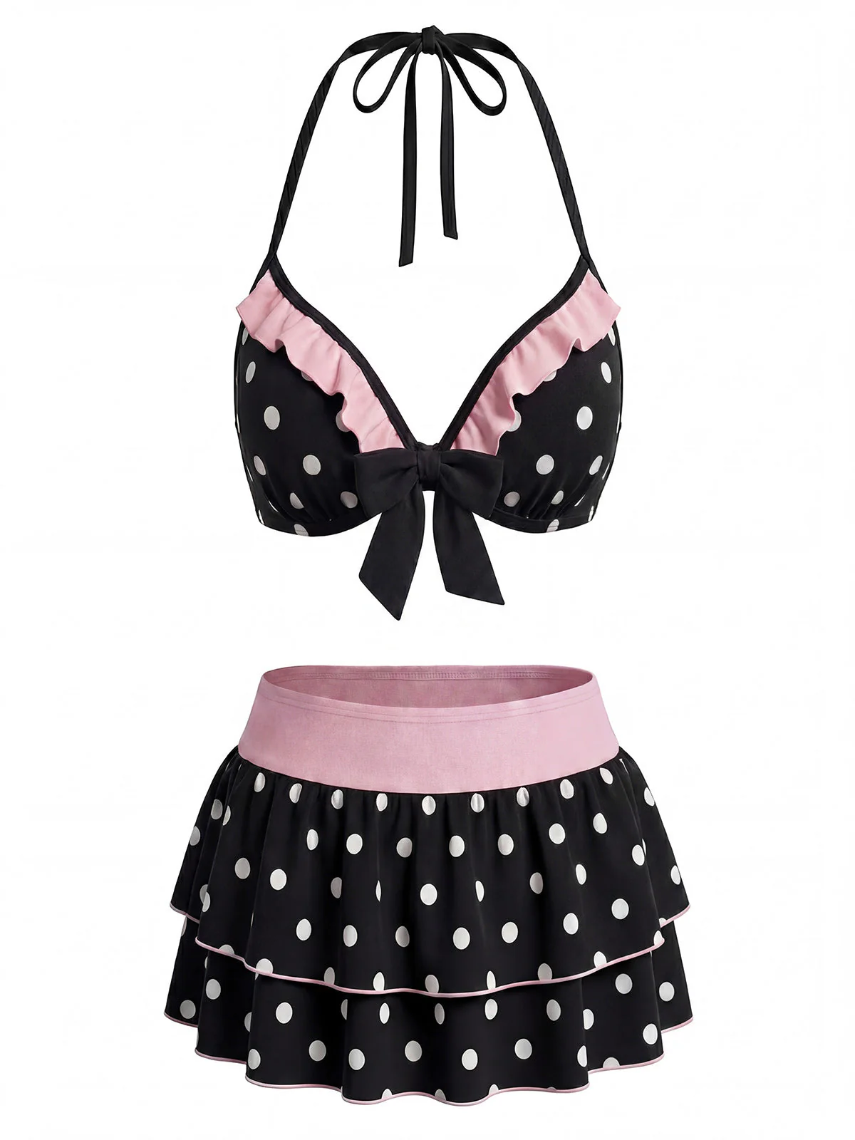 [Pre-Sale] Black 1940s Polka Dot Halter Bikini Set - Image 2