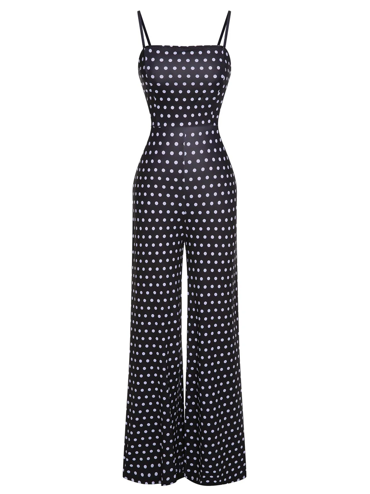 Black 1940s Polka Dots Back Strap Jumpsuit