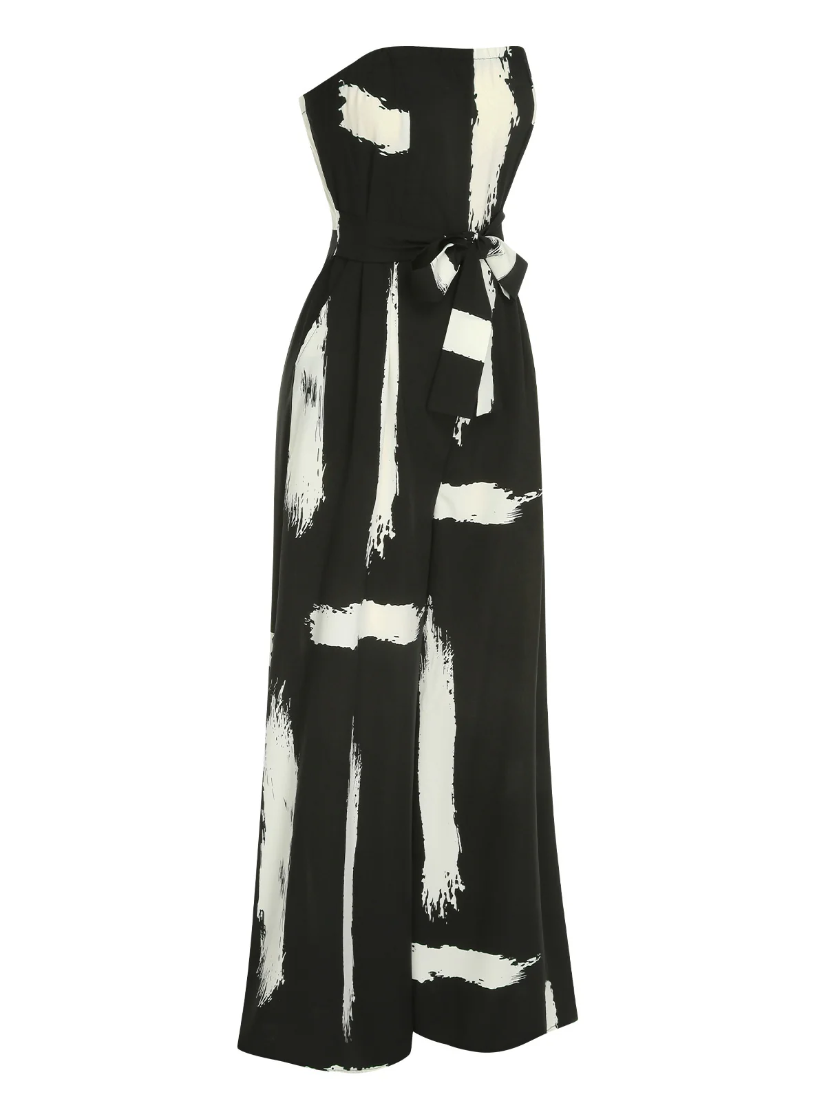 Black 1940s Strapless Colorblock Jumpsuit - Image 2