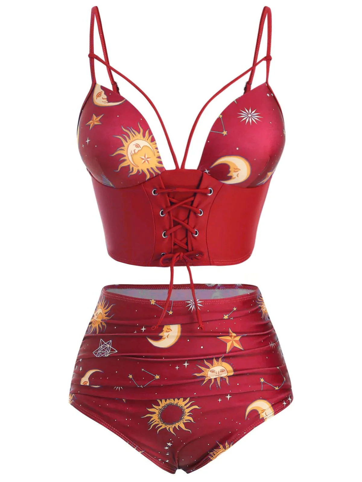 Black 1940s Sun Moon Stars Lace-Up Swimsuit - Image 10