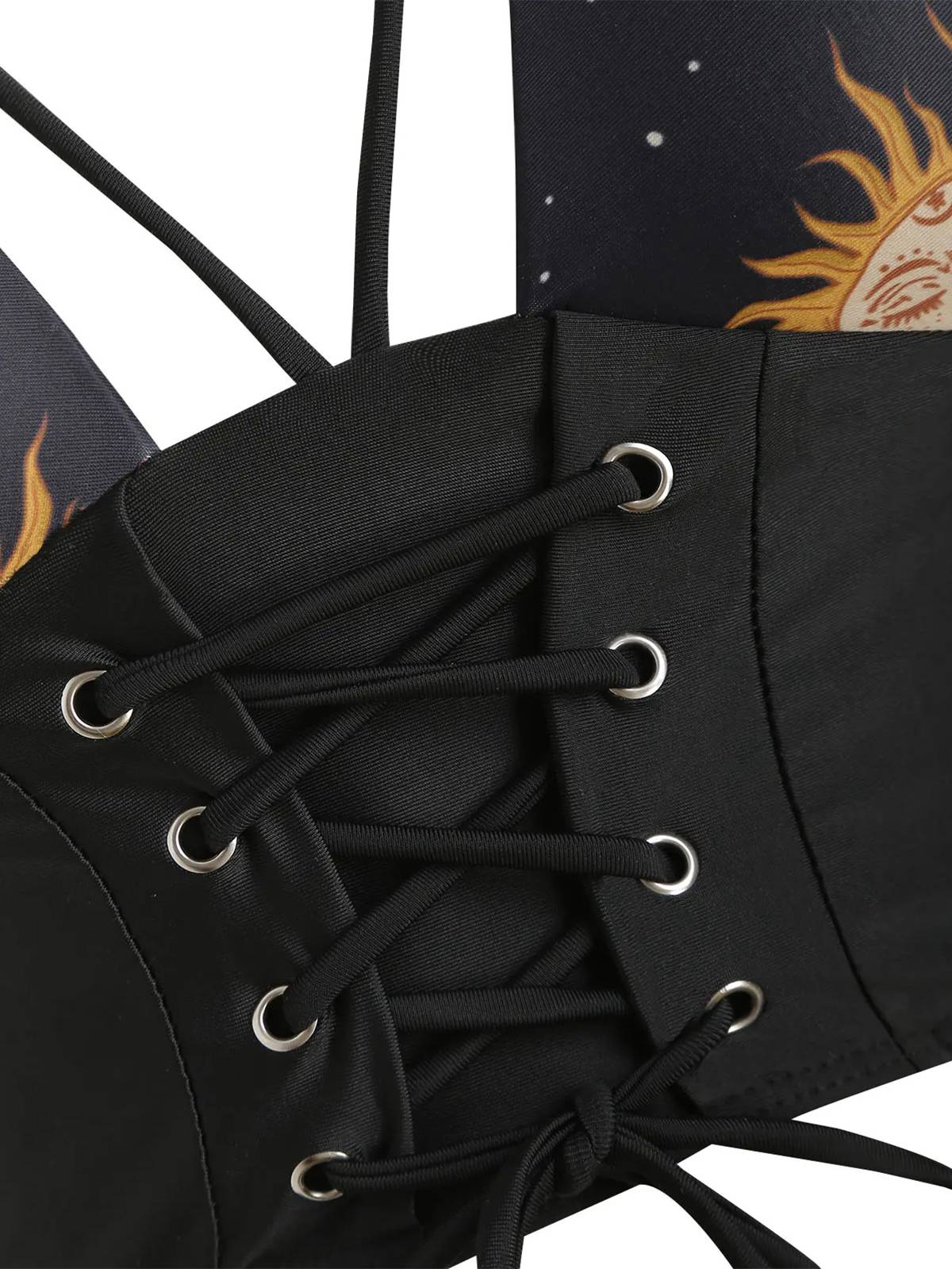 Black 1940s Sun Moon Stars Lace-Up Swimsuit - Image 4