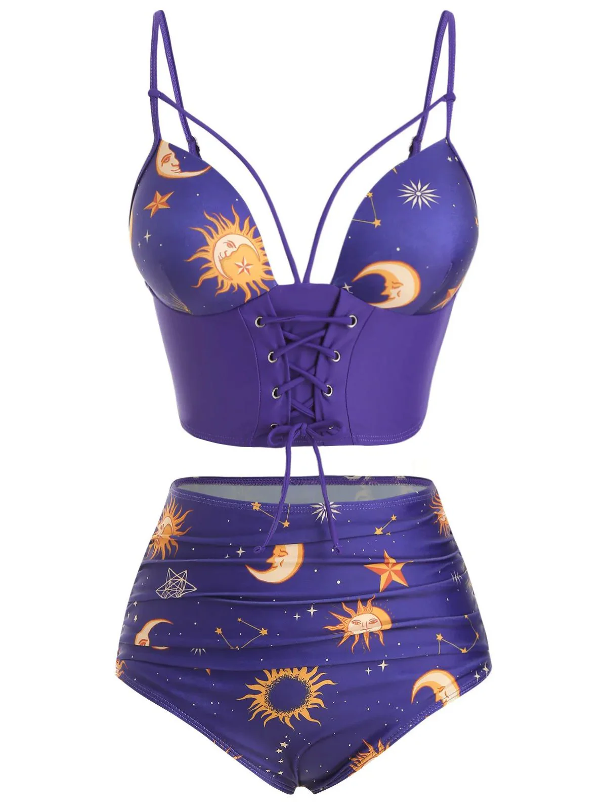 Black 1940s Sun Moon Stars Lace-Up Swimsuit - Image 6