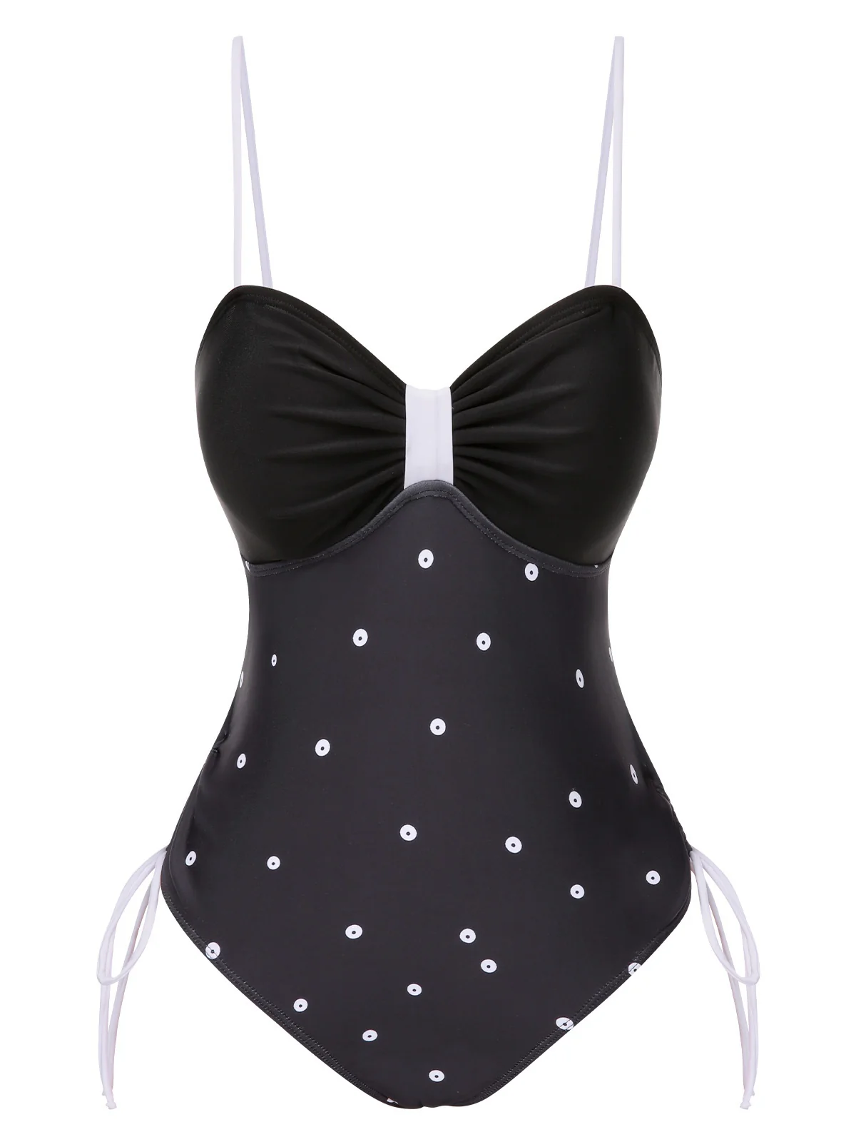 Black 1950s Bowknot Polka Dots Swimsuit