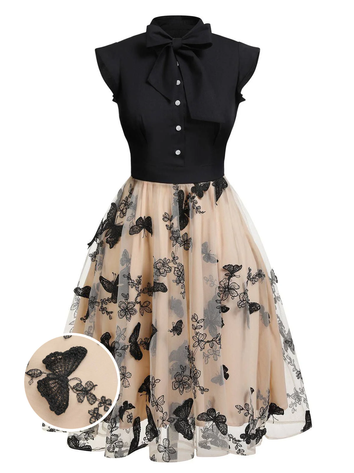 Black 1950s Butterfly Patchwork Vintage Dress - Image 2