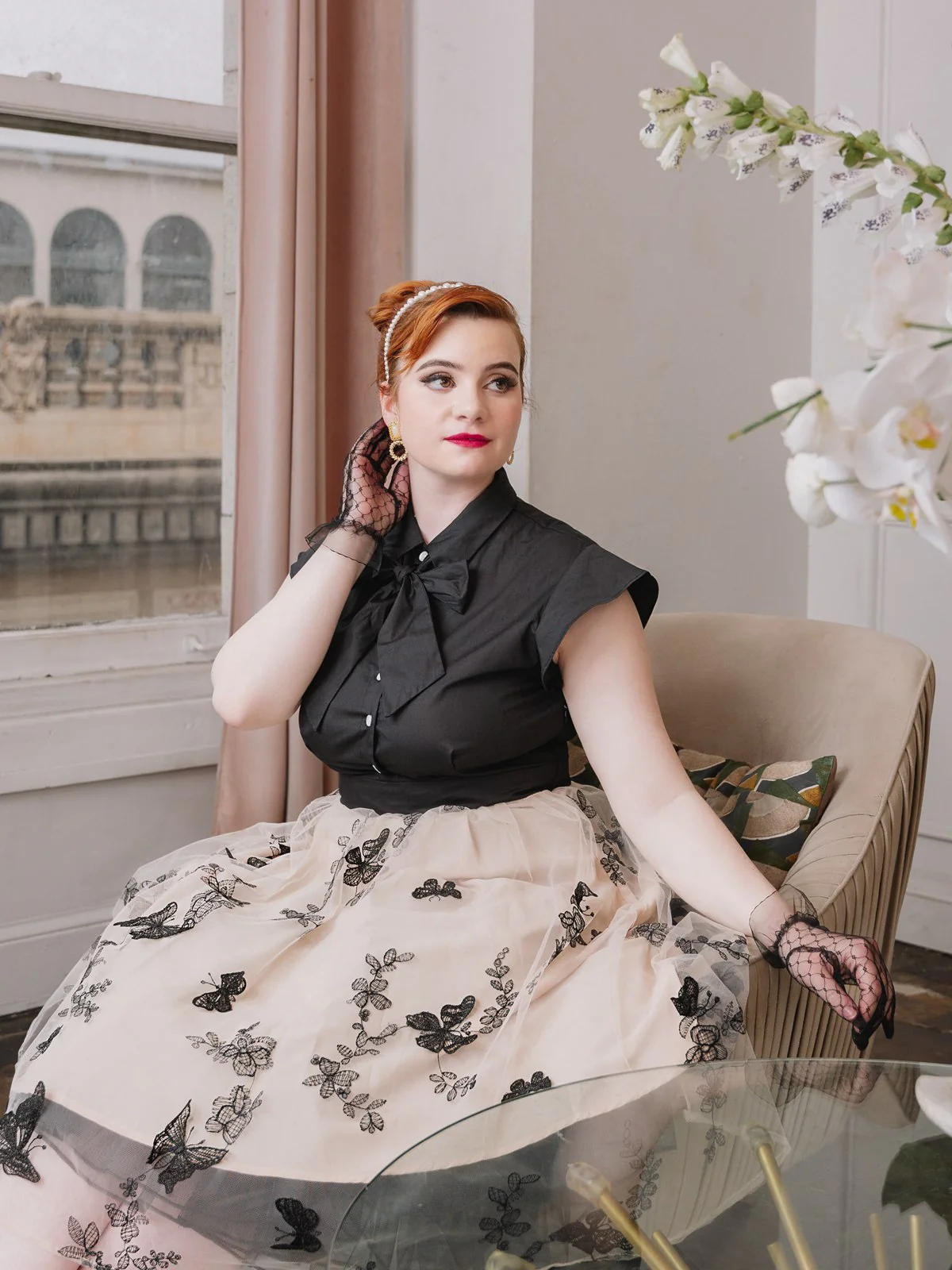 Black 1950s Butterfly Patchwork Vintage Dress - Image 2