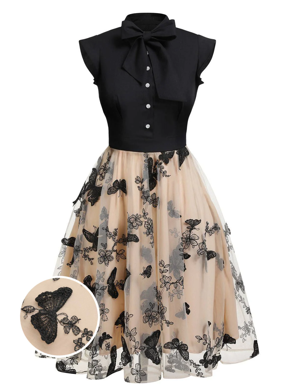 Black 1950s Butterfly Patchwork Vintage Dress - Image 5
