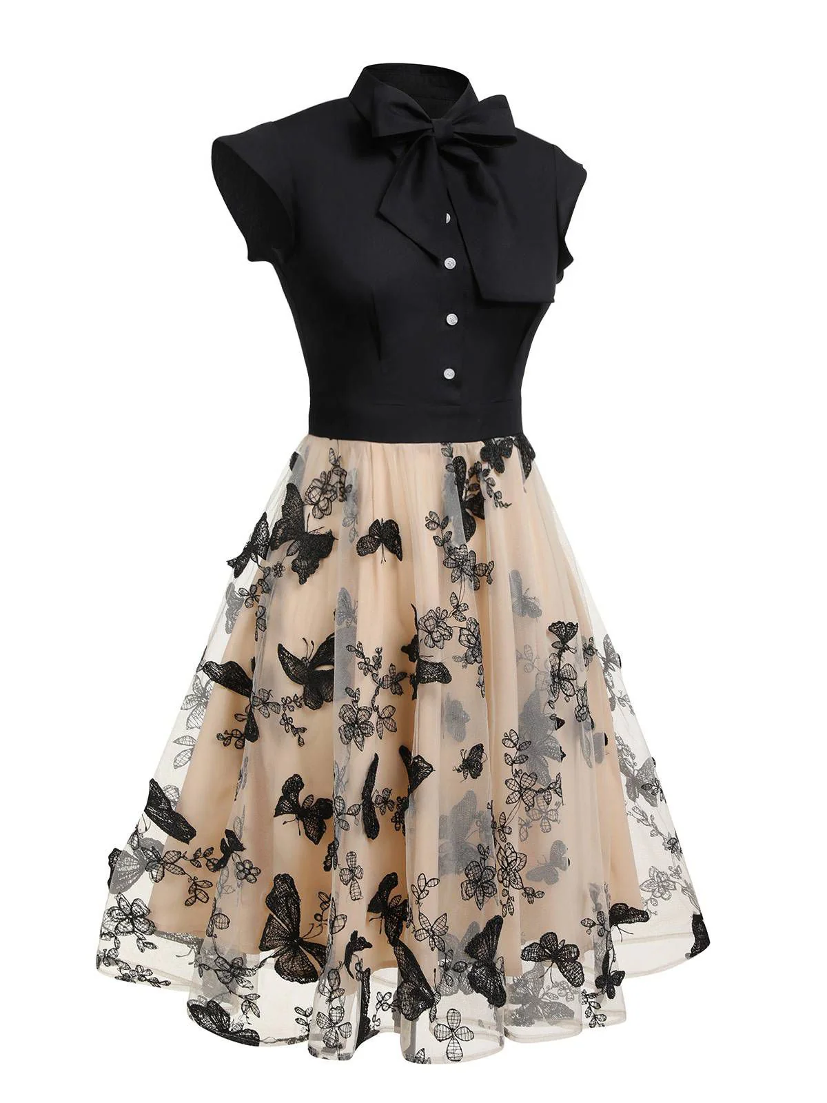 Black 1950s Butterfly Patchwork Vintage Dress - Image 7