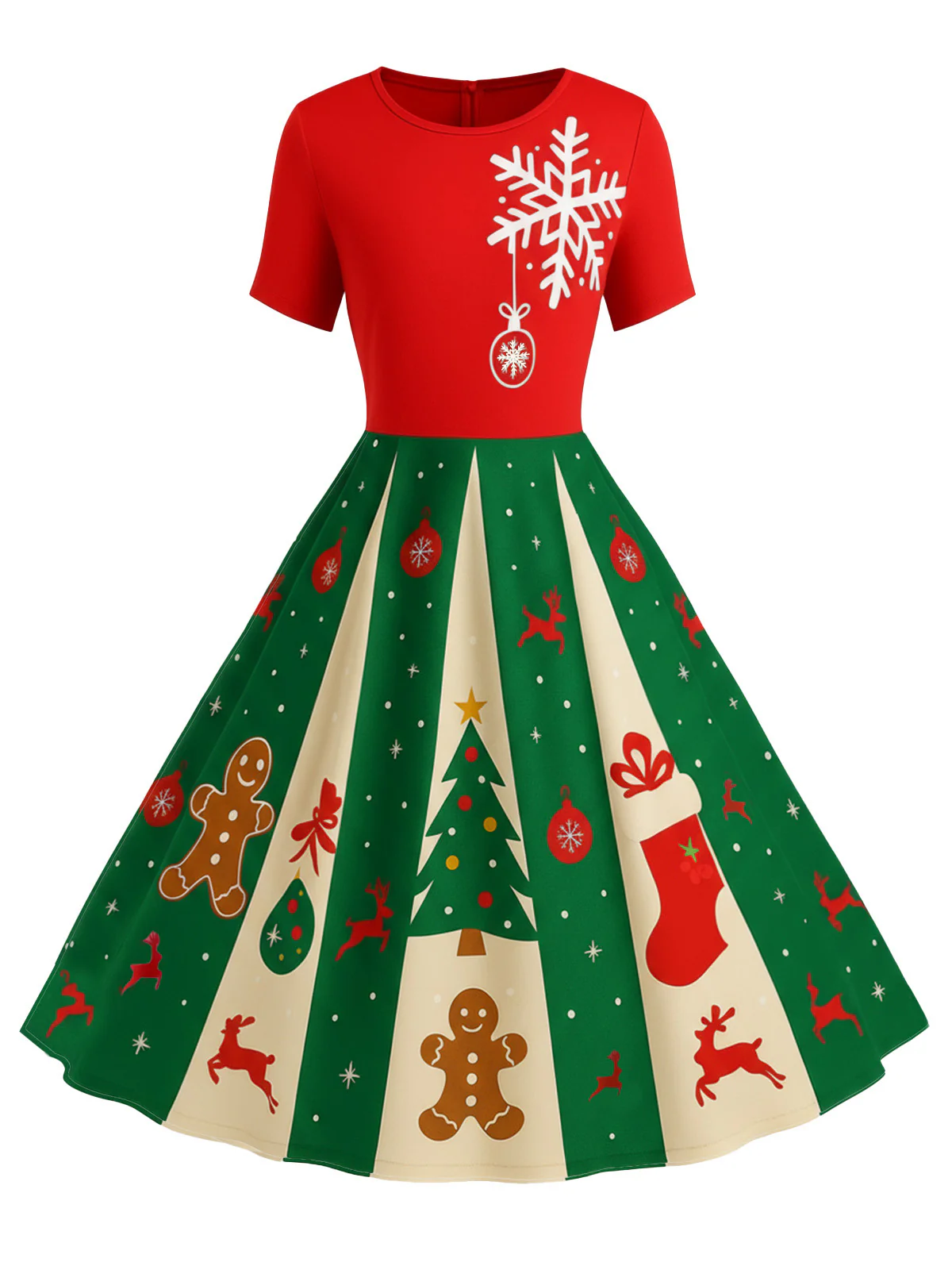 Black 1950s Christmas Snowflake Swing Dress - Image 7