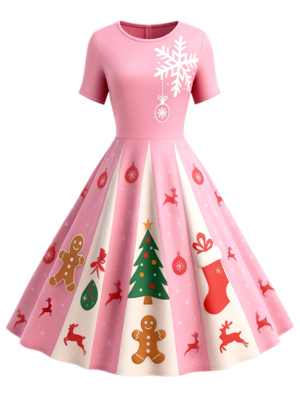 Black 1950s Christmas Snowflake Swing Dress - Image 9