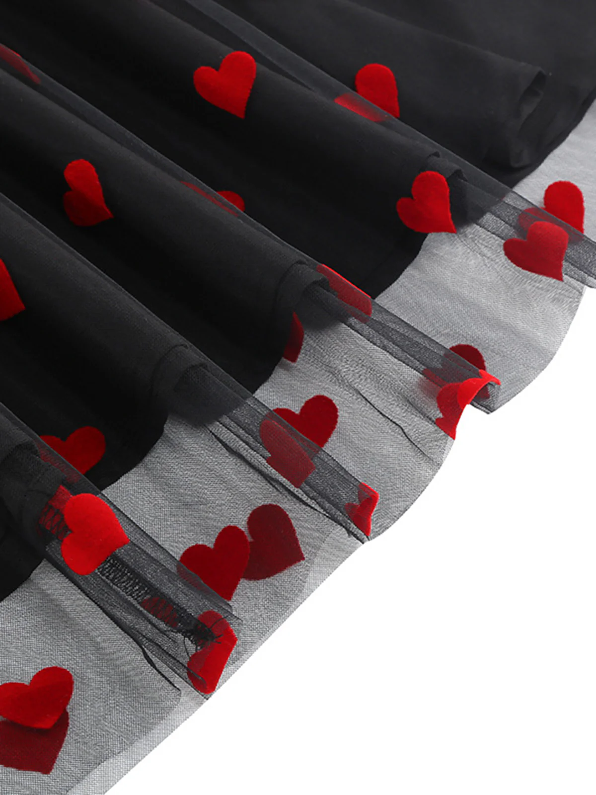 Black 1950s Flocked Heart Mesh Patchwork Dress - Image 4