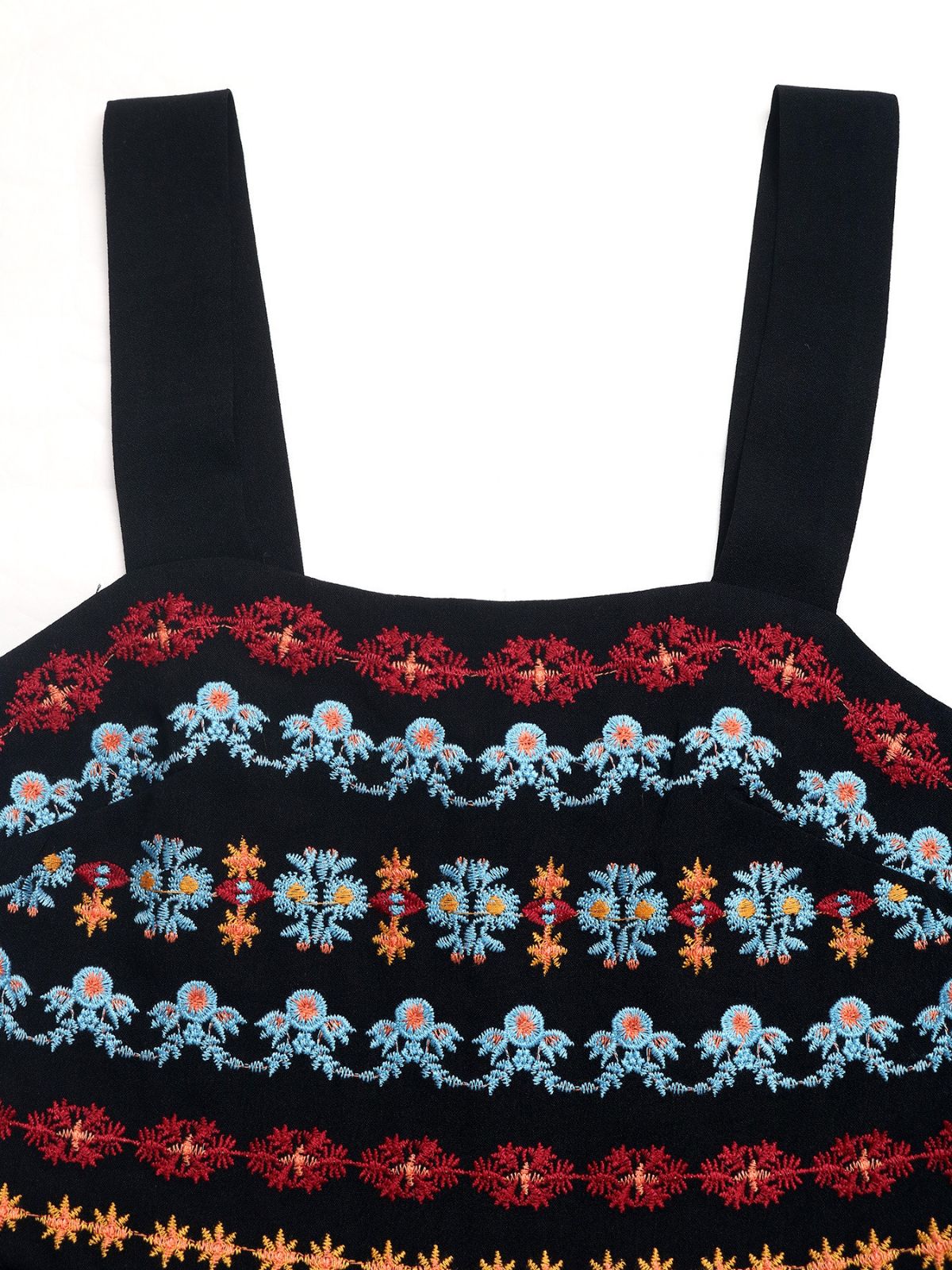 Black 1950s Floral Embroidered Square Neck Smocked Romper - Image 6