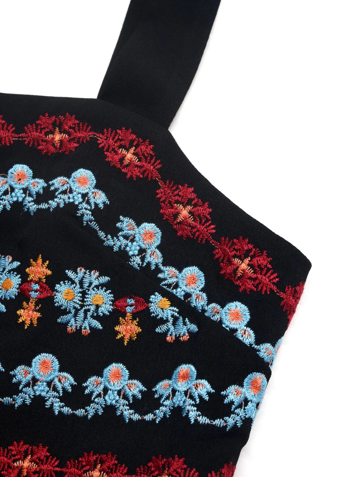 Black 1950s Floral Embroidered Square Neck Smocked Romper - Image 7