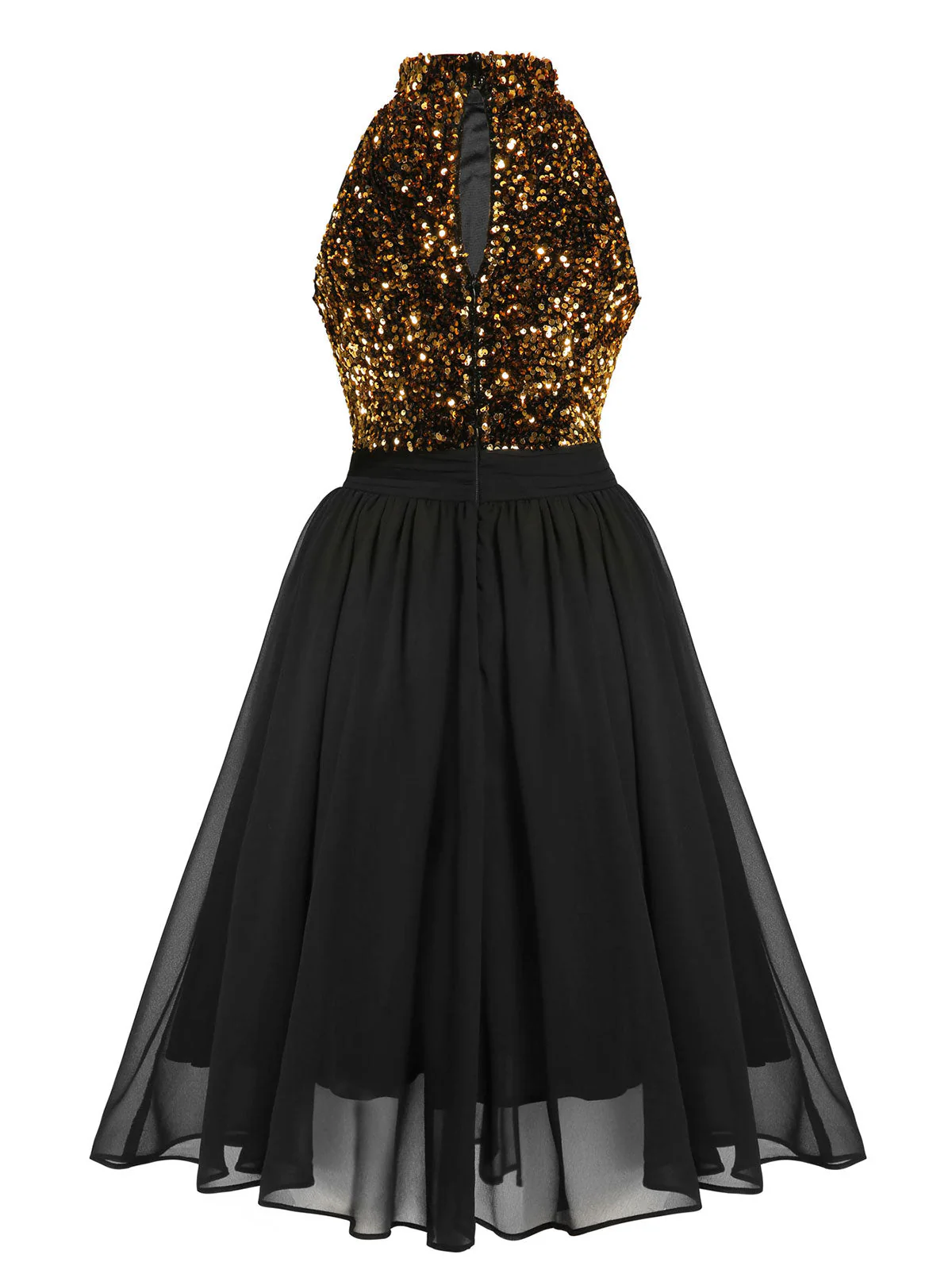 Black 1950s Gold Glitter Patchwork Dress - Image 5