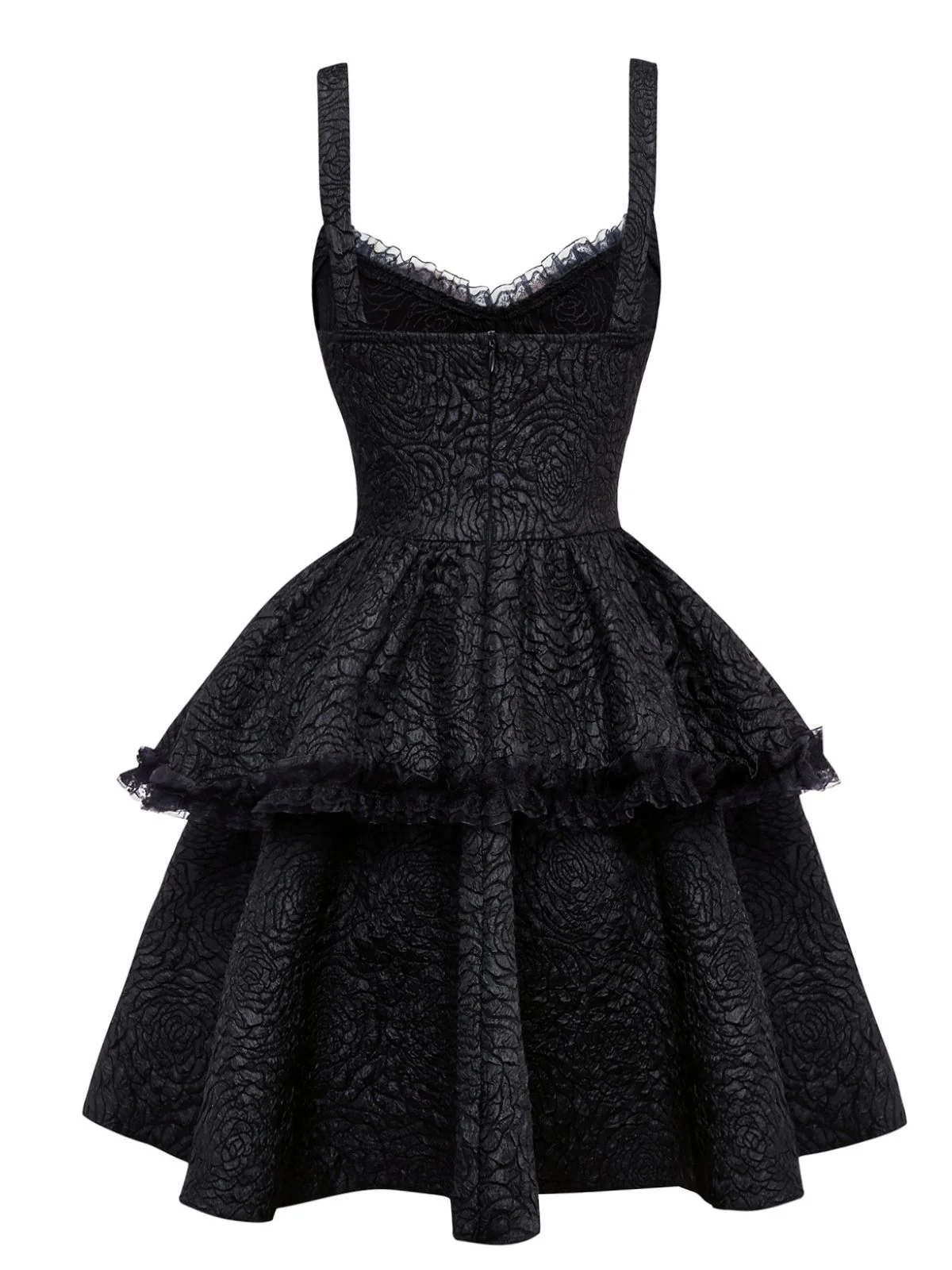 Black 1950s Gothic Lace Panel Bow Tie Lace-up Dress - Image 2