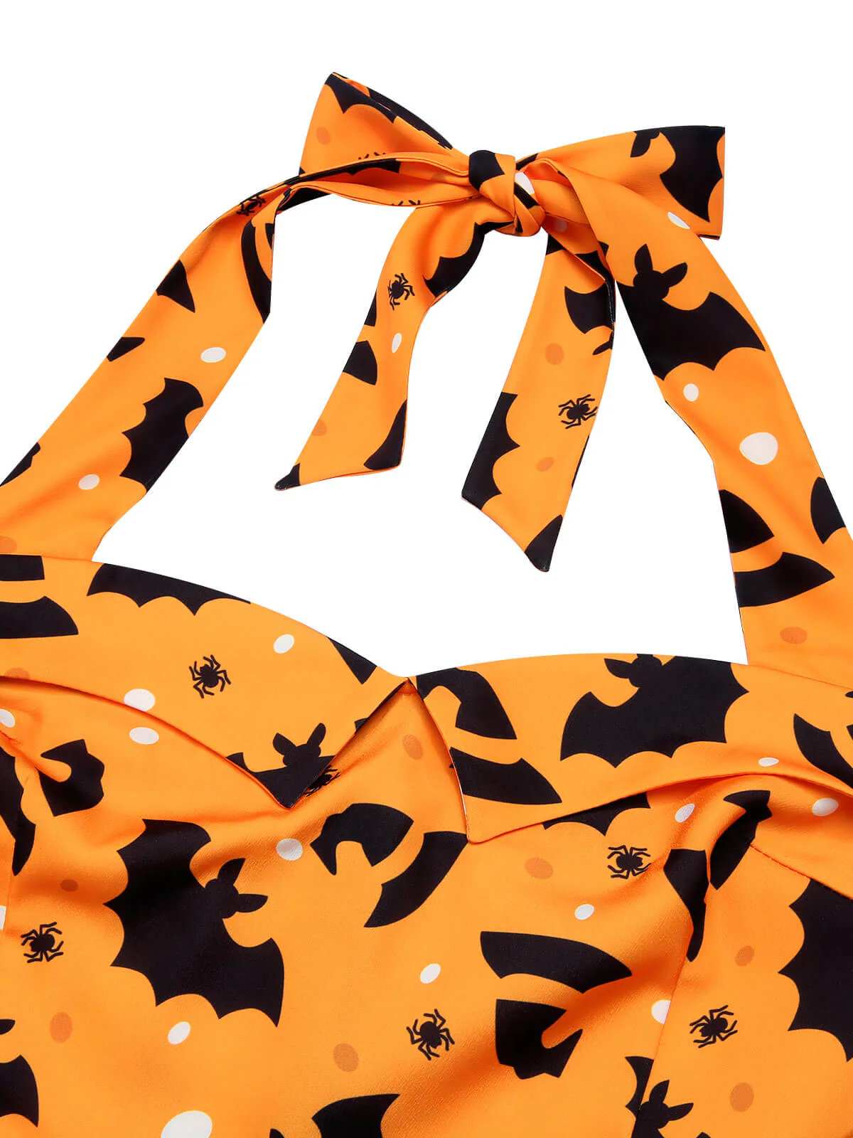 Black 1950s Halloween Pumpkin Bat Halter Dress - Image 6