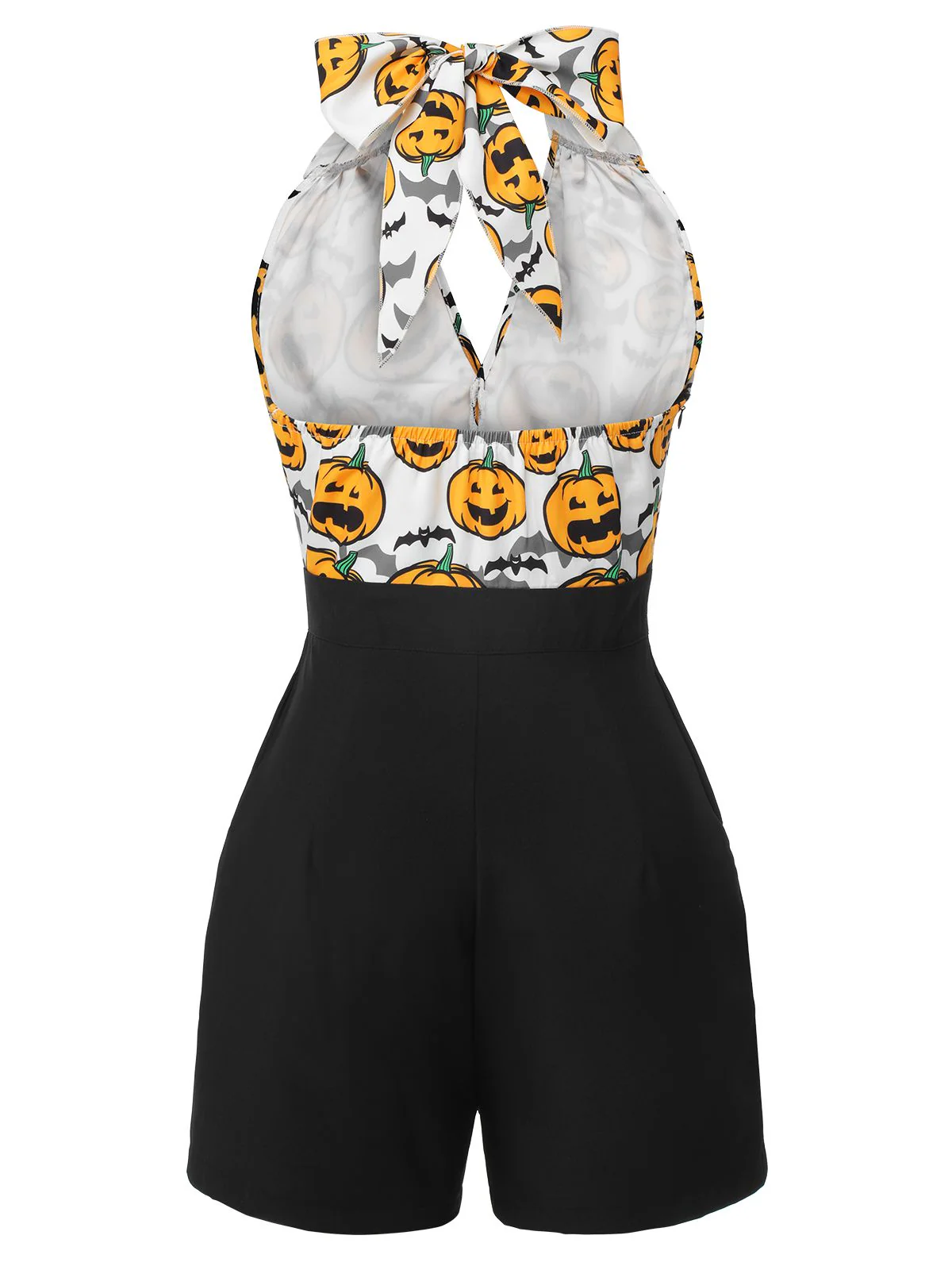 Black 1950s Halloween Pumpkin Halter Romper - Image 4
