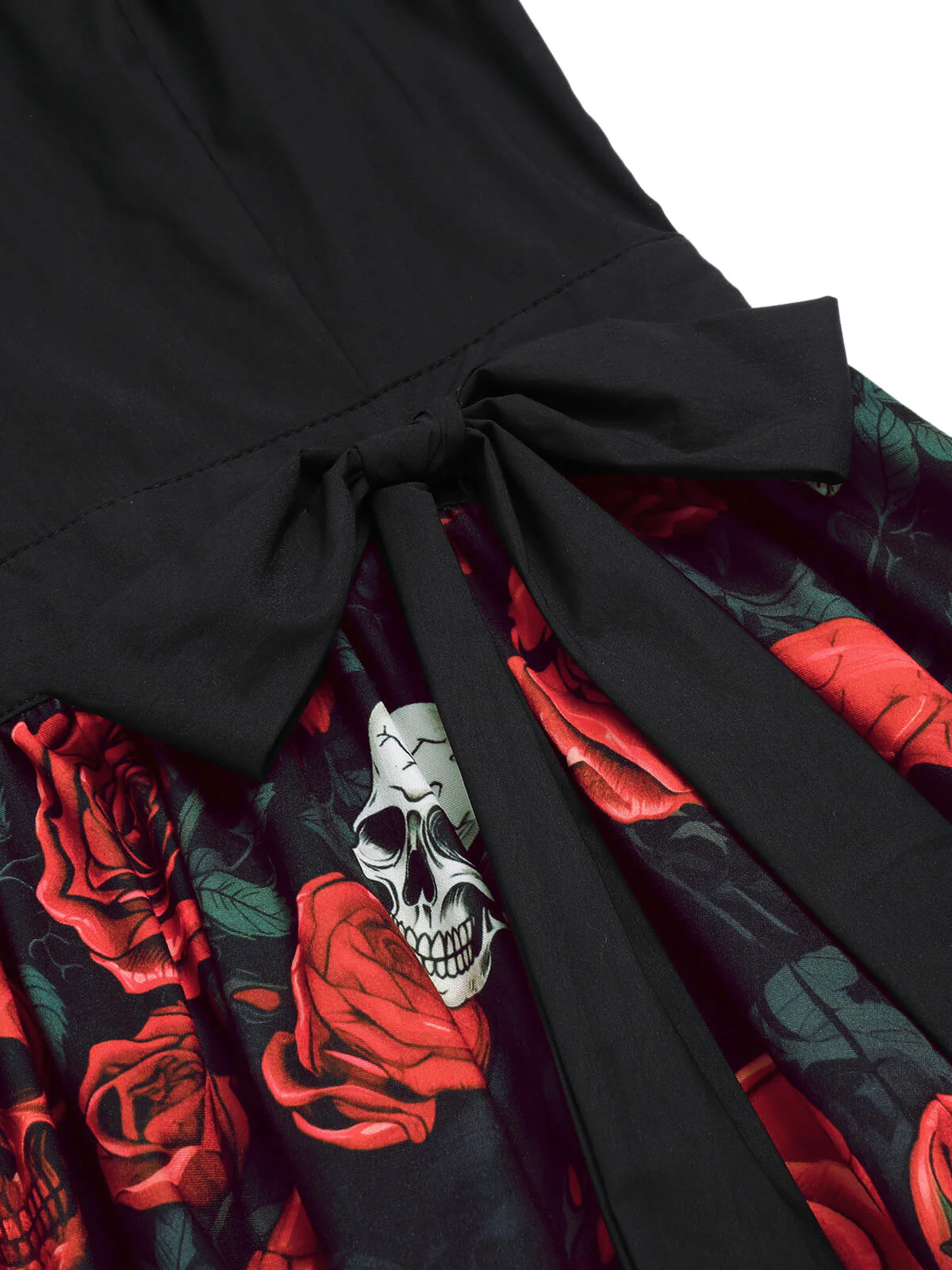 Black 1950s Halloween Skull Rose Sleeveless Dress - Image 6