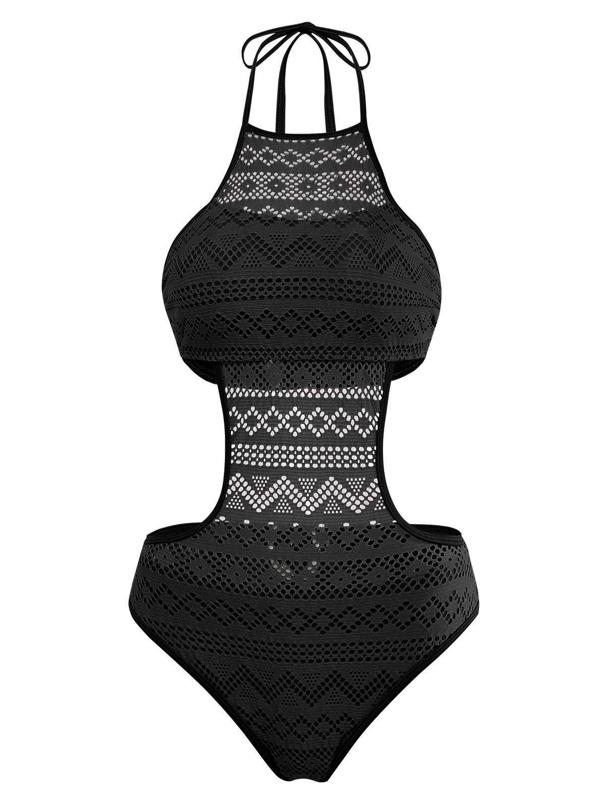 1950s Halter Cut-Out Solid One-Piece Swimsuit - Image 8