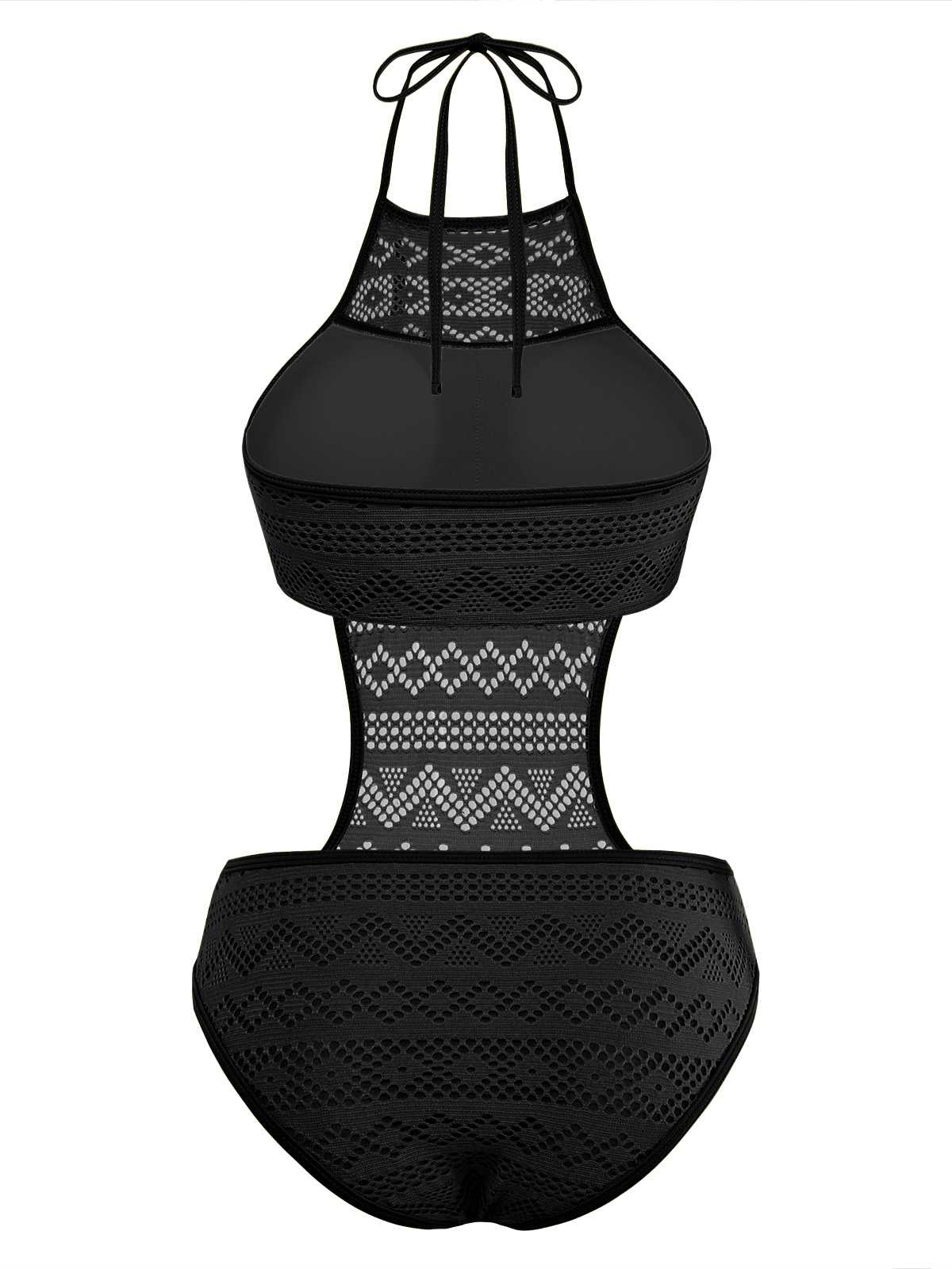 1950s Halter Cut-Out Solid One-Piece Swimsuit - Image 9