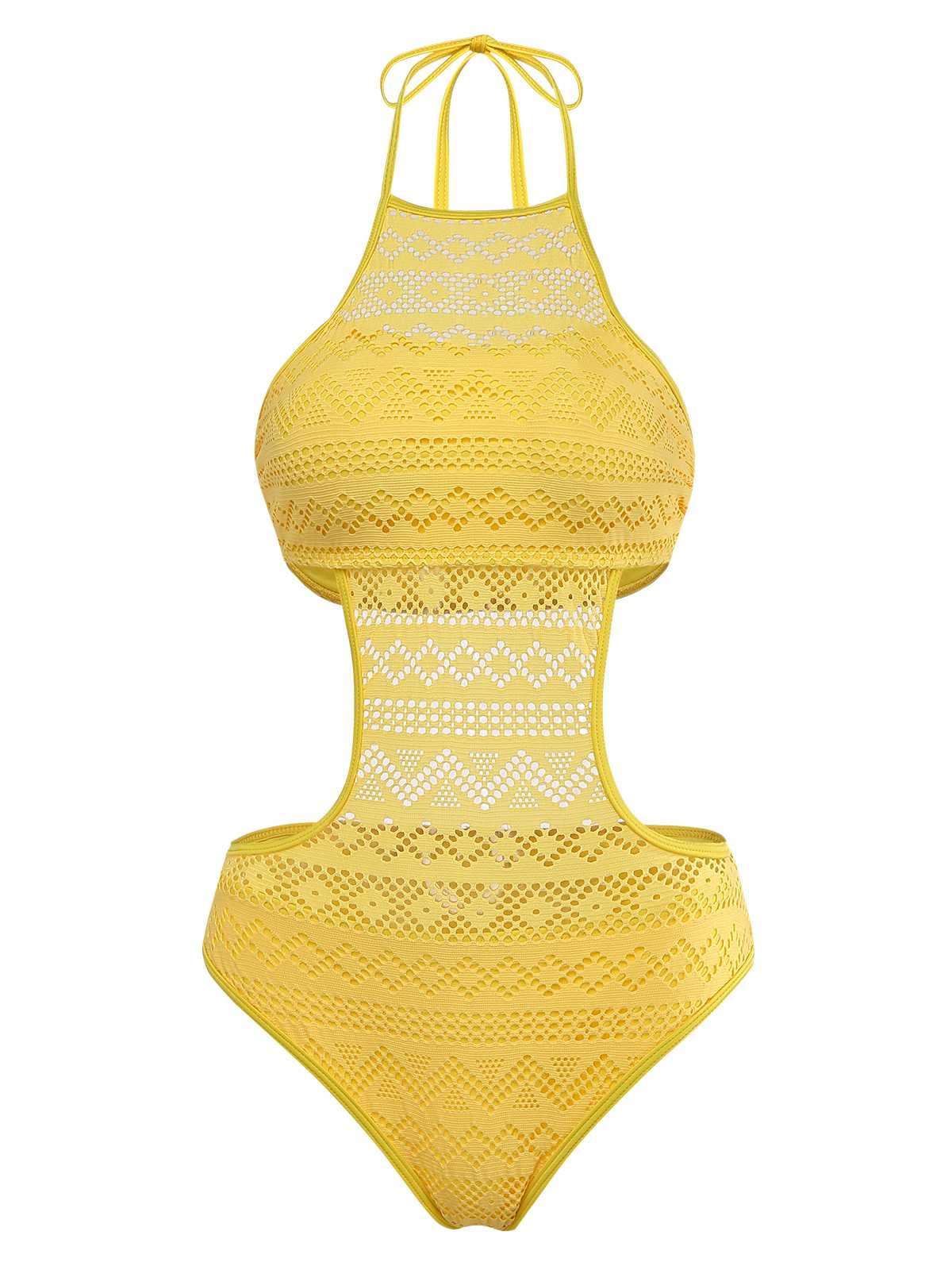 1950s Halter Cut-Out Solid One-Piece Swimsuit - Image 2
