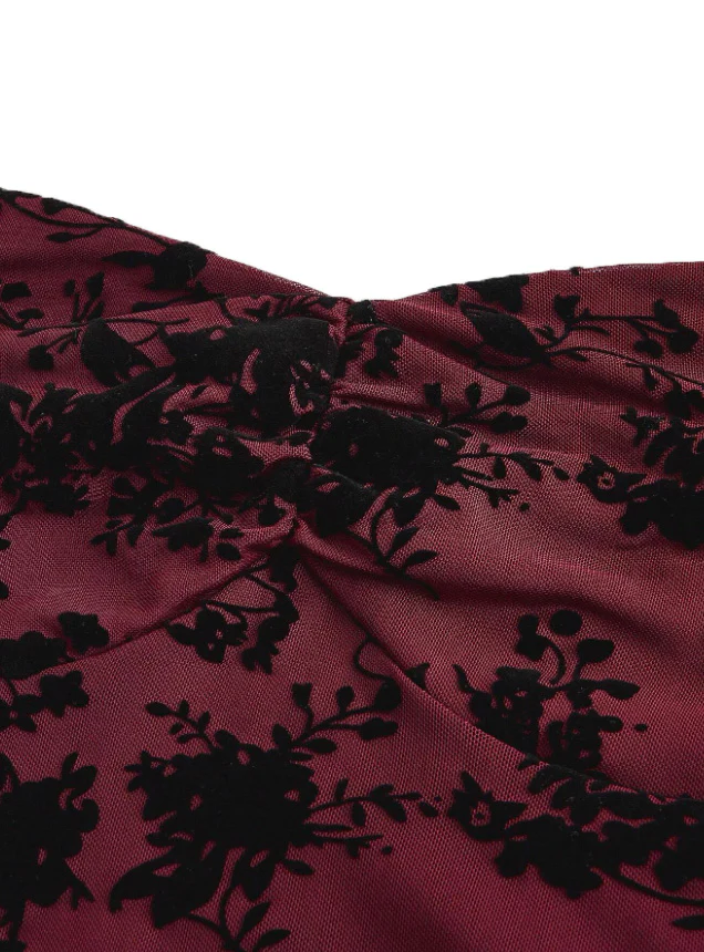 Black 1950s Lace Floral Bishop Sleeves Dress - Image 11